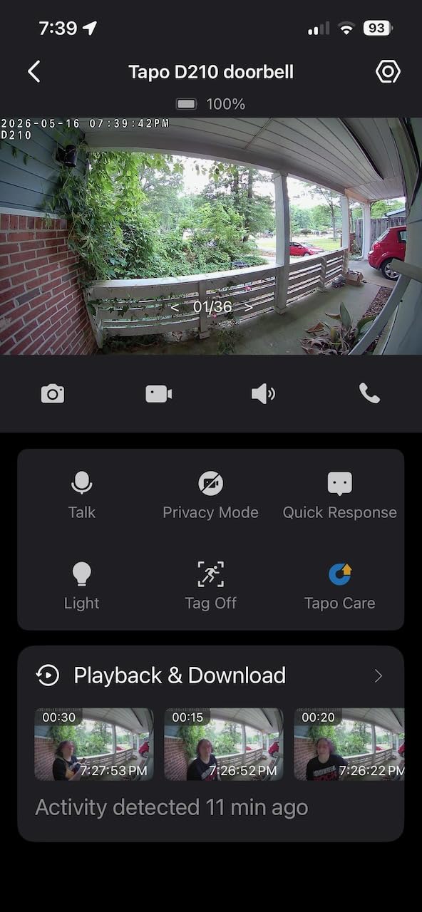 Tapo 2K Wireless Smart Video Doorbell with Chime - 160° Ultra-Wide View, Person Detection, Ring Call, 2-Way Audio, Subscription-Free Local Storage/Optional Cloud, Motion Only Alert, D210 customer photo 2