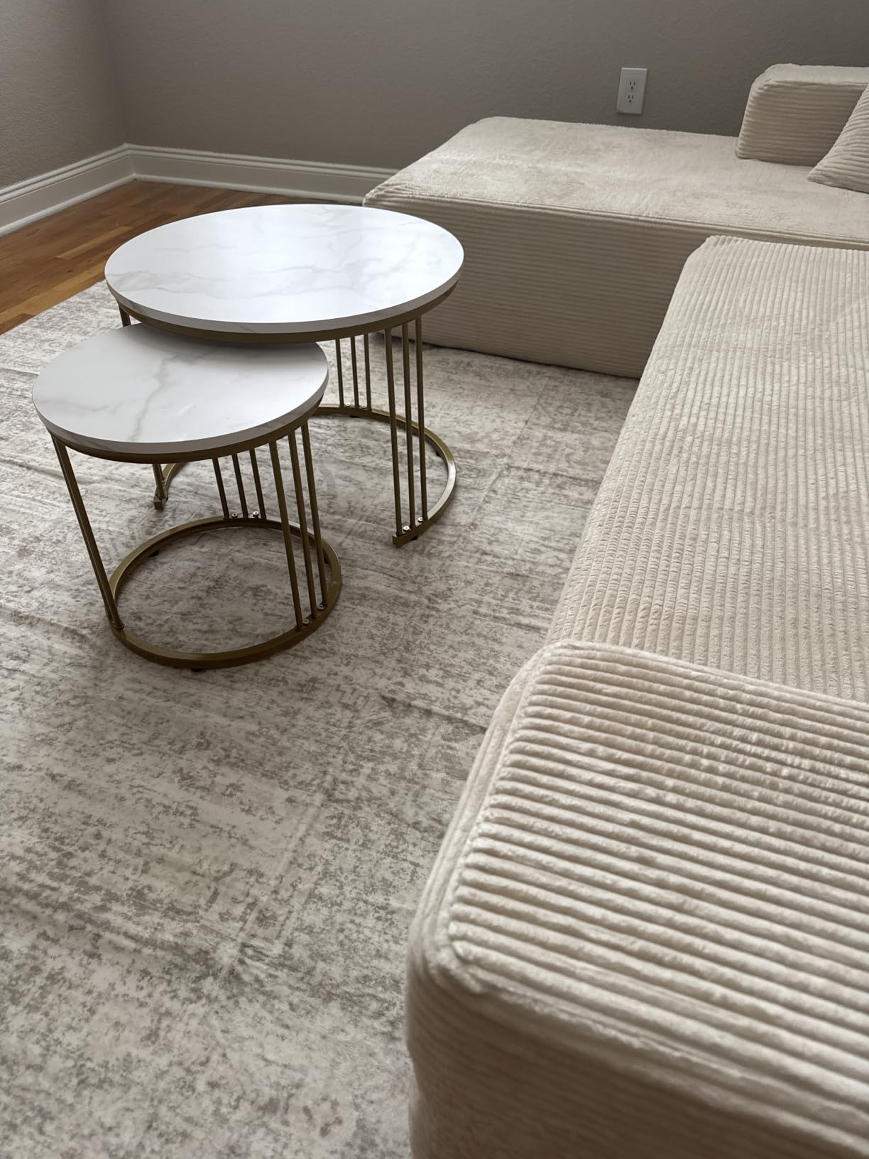 Garden 4 you Coffee Table Faux Marble Nesting Table for Small Place 2 Sets Modern Furniture Living Room Sets End Side Table Night Stand for Bed Room Dining Room (White & Gold) customer photo 2