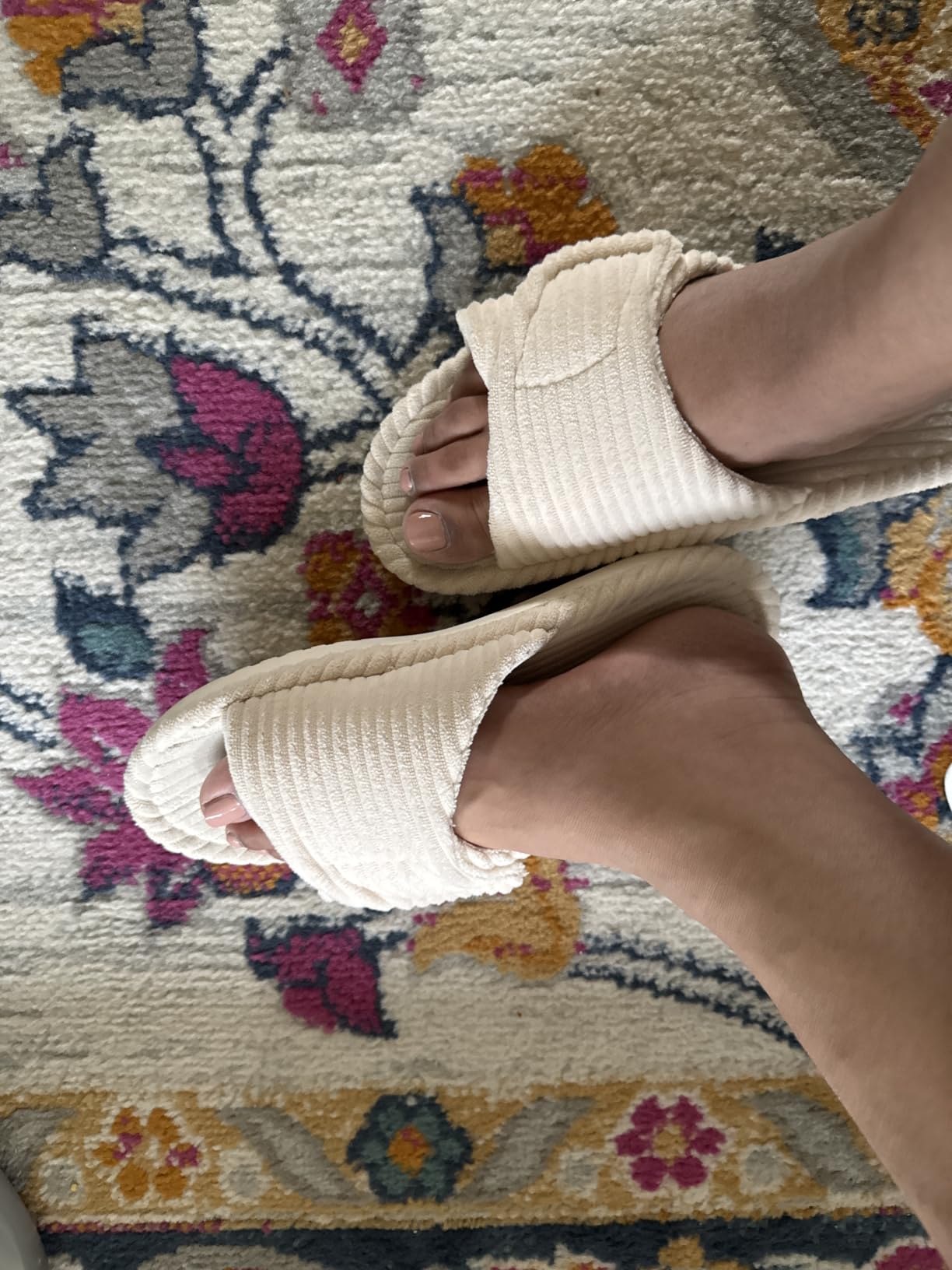 Orthopedic Slippers for Women Arch Support Indoor House Slippers Adjustable Open Toe Corduroy Bedroom Shoes with Memory Foam for Plantar Fasciitis customer photo 1