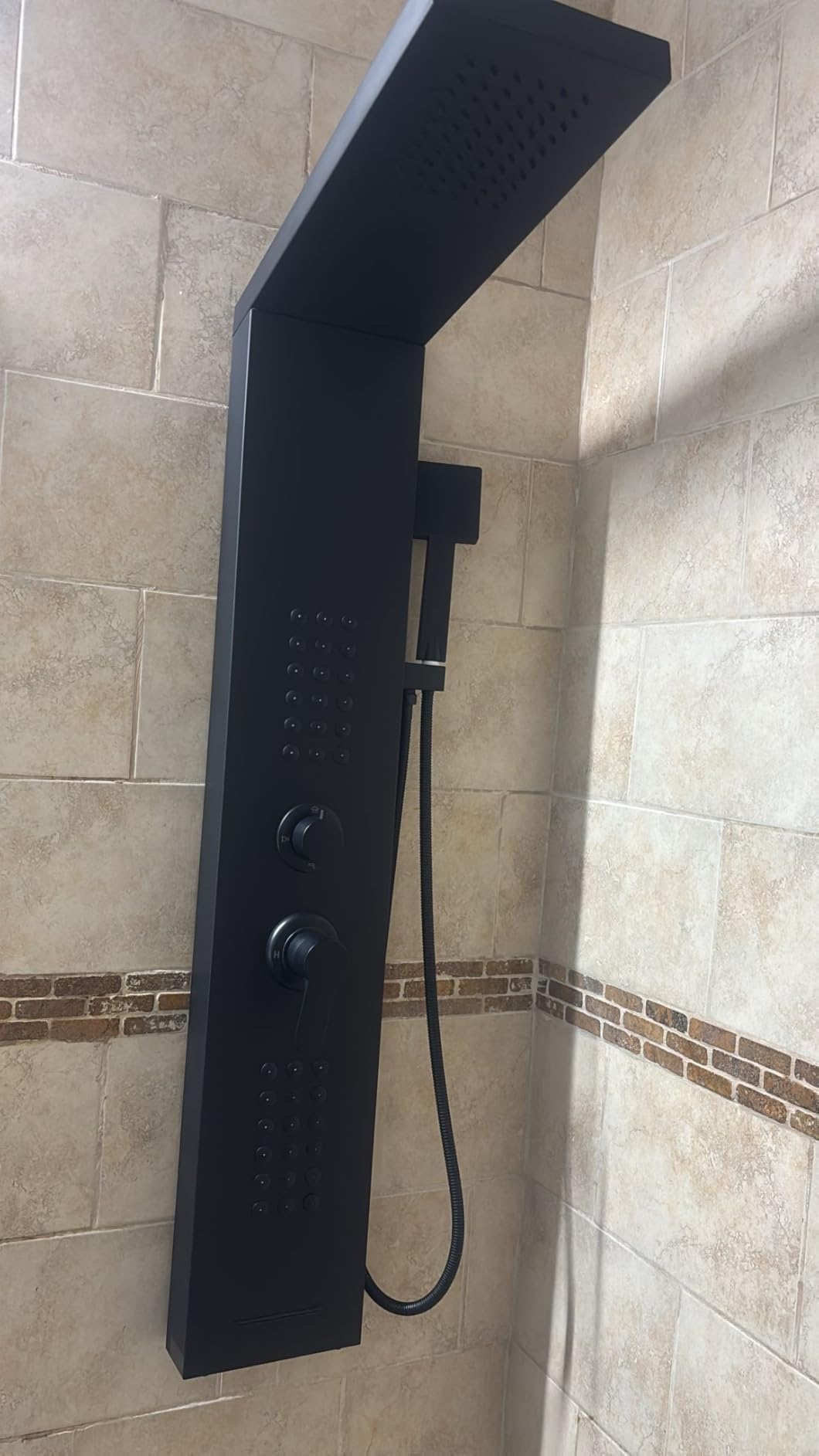 Rainfall Shower Panel System - 4 in 1 Full Body Shower Tower | Stainless Steel Shower Column with 2 Powerful Body Jets, Handheld and Tub Spout, Matte Black Finish customer photo 1