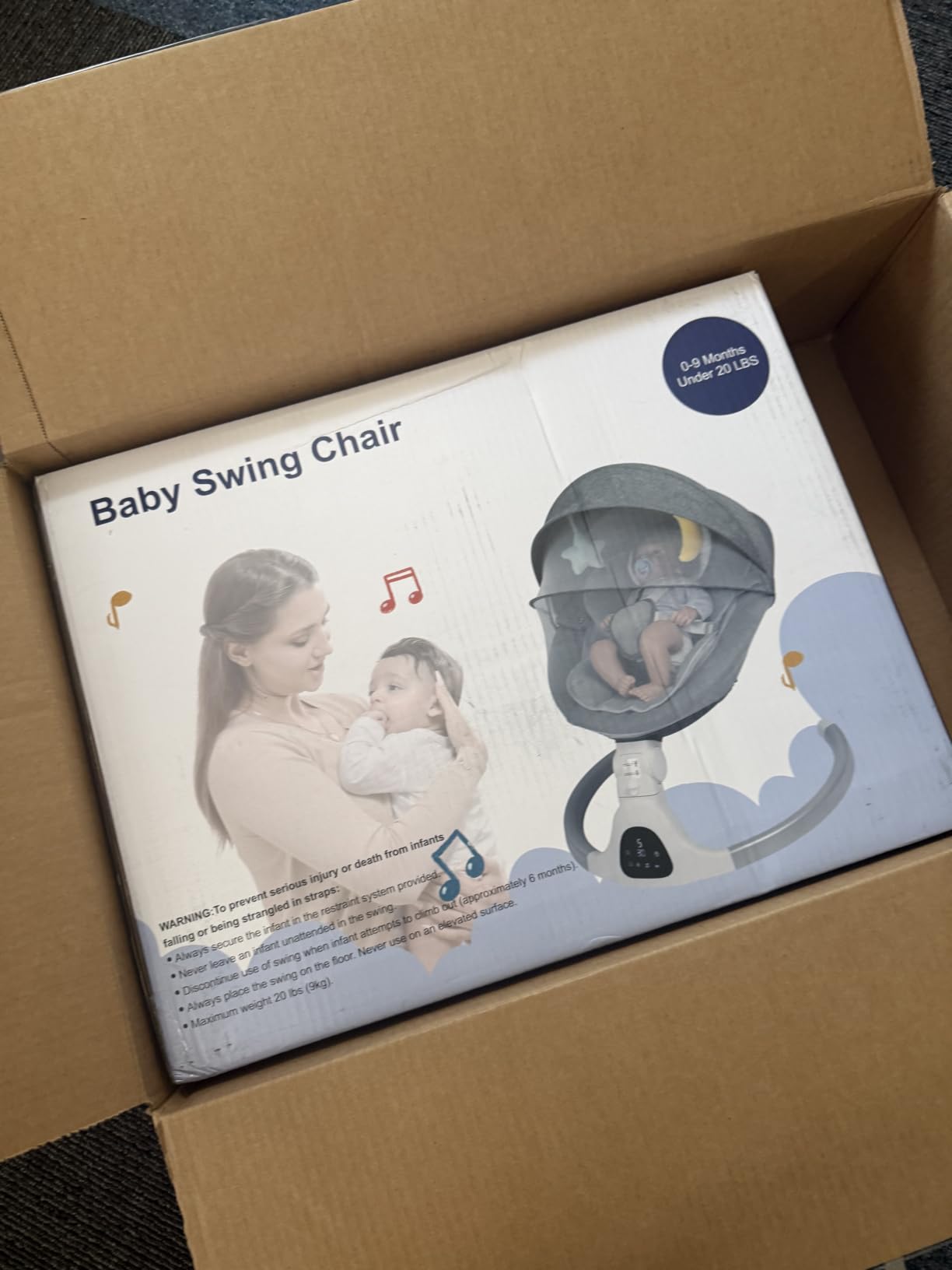 JFOVMCYG Electric Baby Swing for Infants 0-9 Months, Portable Infant Swing with 5 Swing Speeds, Bluetooth Audio, Remote Control, Washable Seat Cover, Gray, Up to 20 lbs customer photo 1