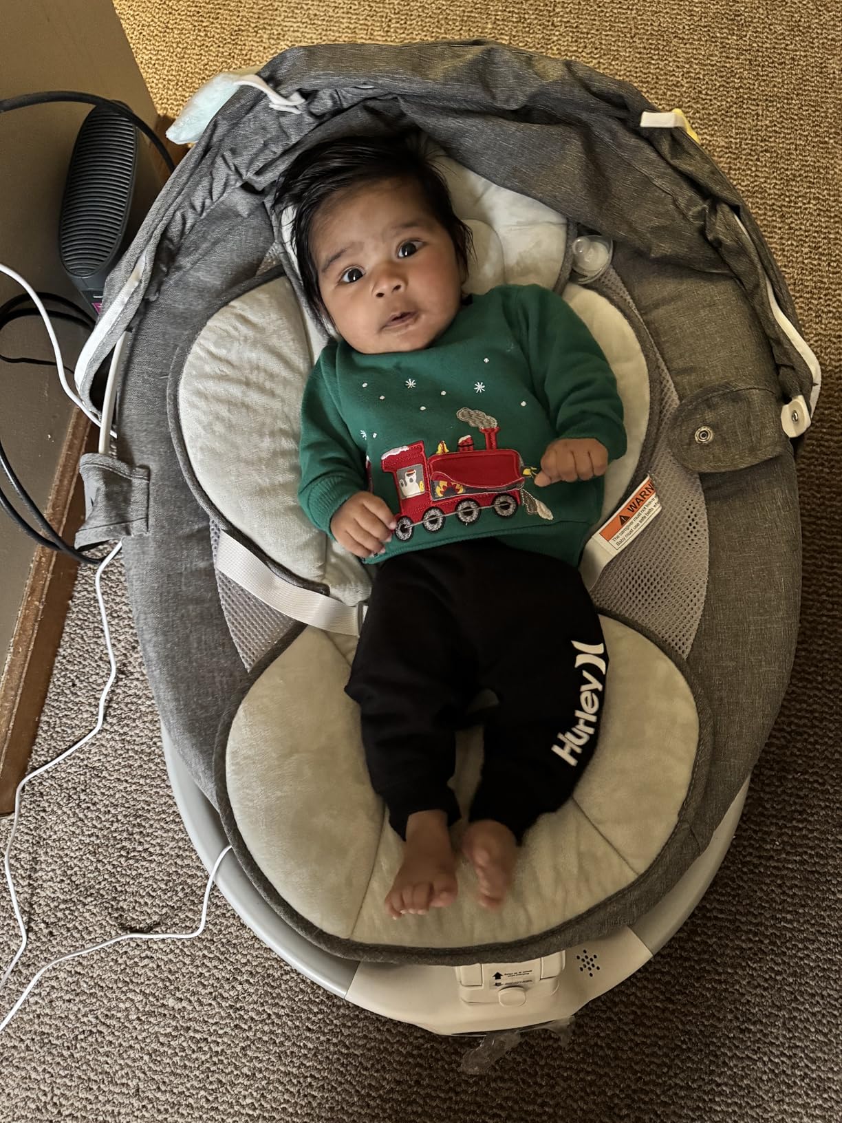 JFOVMCYG Electric Baby Swing for Infants 0-9 Months, Portable Infant Swing with 5 Swing Speeds, Bluetooth Audio, Remote Control, Washable Seat Cover, Gray, Up to 20 lbs customer photo 2