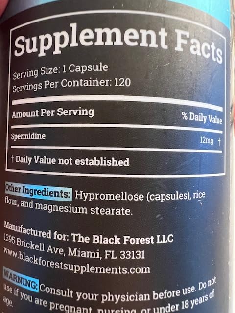 Black Forest Spermidine Supplement, 12mg per Serving - for Men and Women. | 1440mg Pure Spermidine, 4 Month Supply, 99% Purity, Advanced Formula to Support Cellular Health, Healthy Aging & Energy. customer photo 1