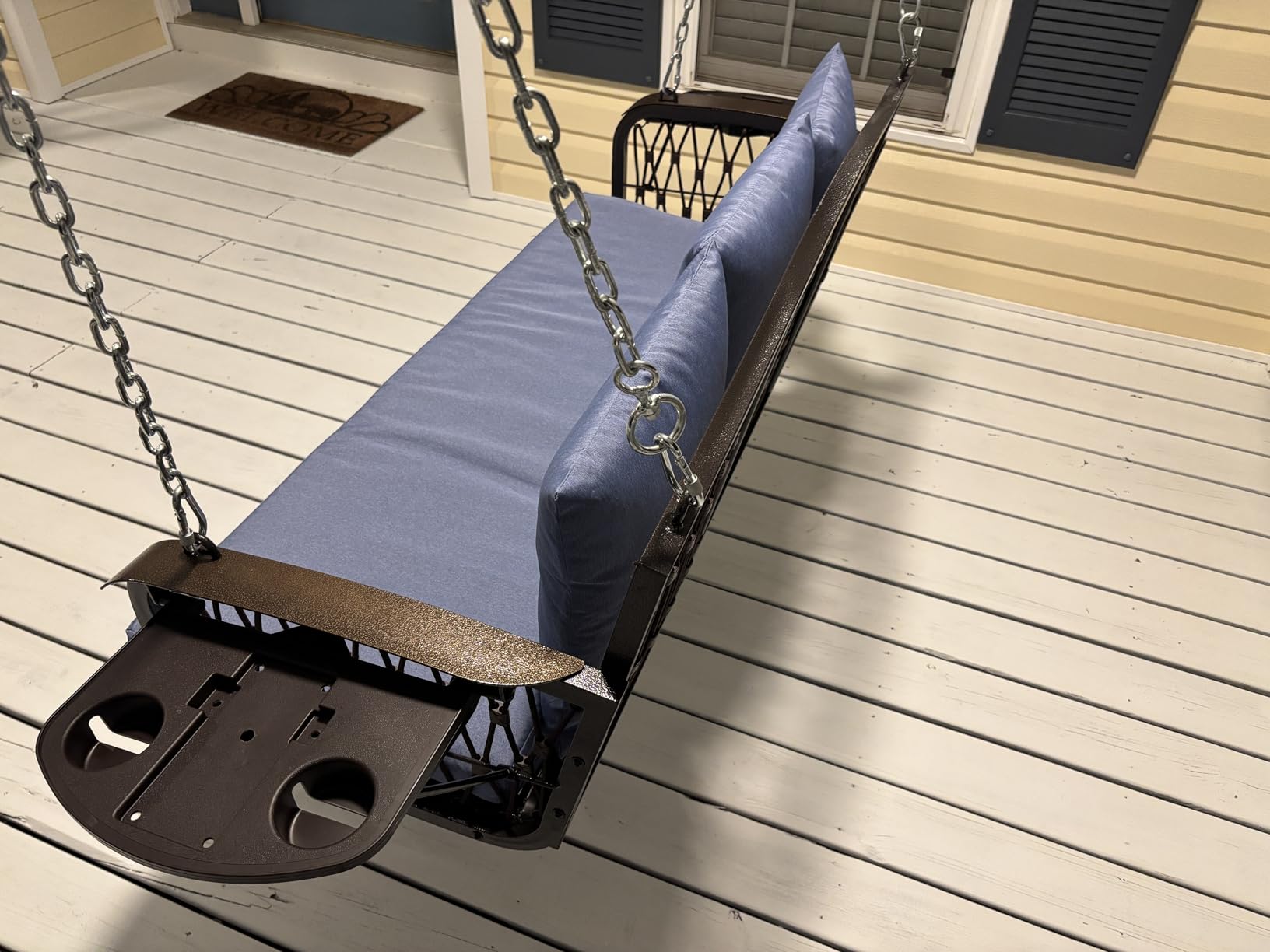 3-Person Wicker Porch Swing Chair Heavy Duty 900 LBS Outdoor Rattan Patio Swing Chair w/Cup-Holder & Steel Chains Hanging Bench Porch Swing Cushions for Deck & Backyard & Garden customer photo 1