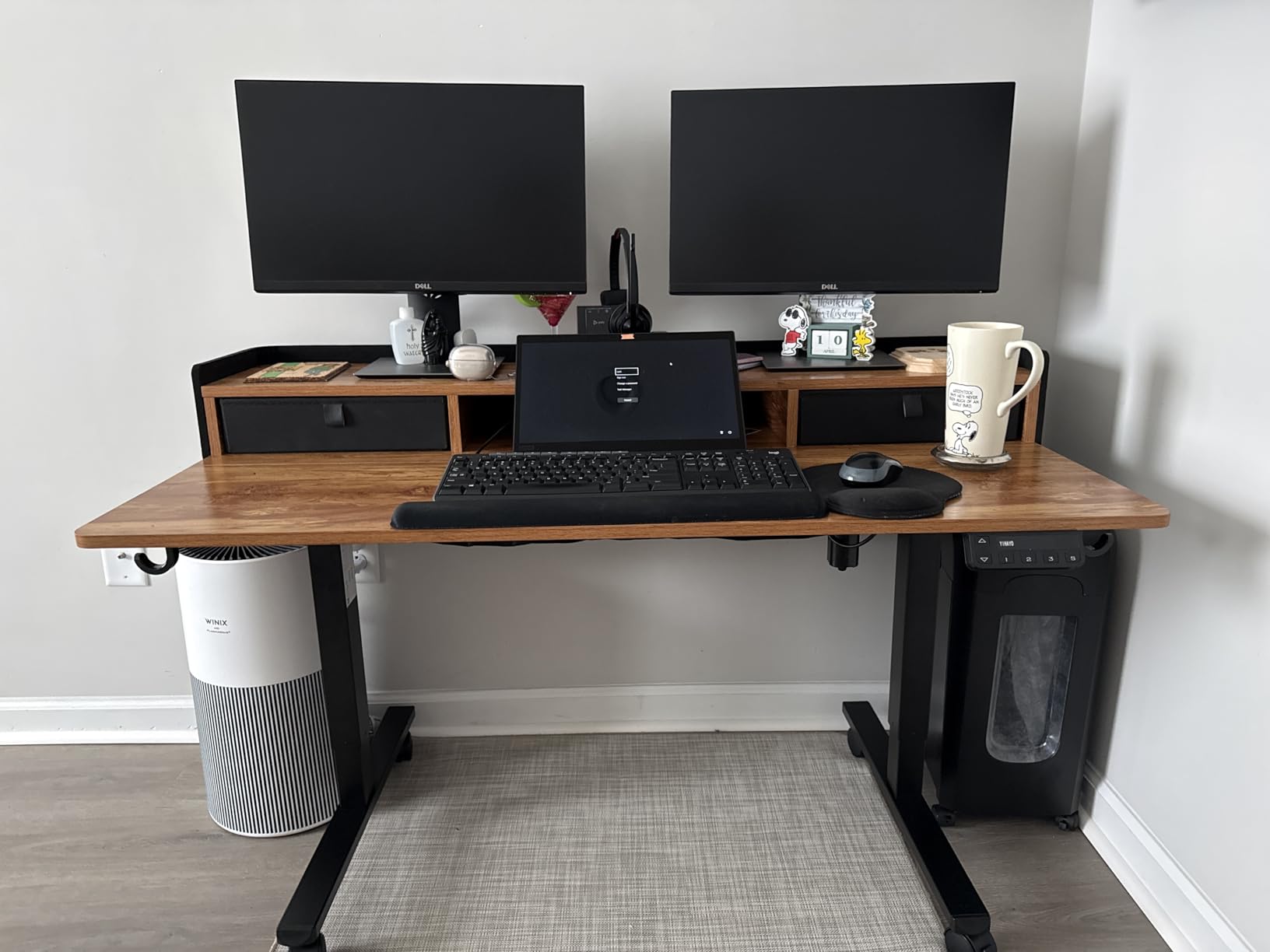 YIHAYO Low Height Adjustable Desk with Drawers, Lifts 18.1-28.3 Inches, Electric Standing Desk with Storage Shelf for short people, 48 x 24 Inches Table with Splice Board for Home Office, Rustic Brown customer photo 1