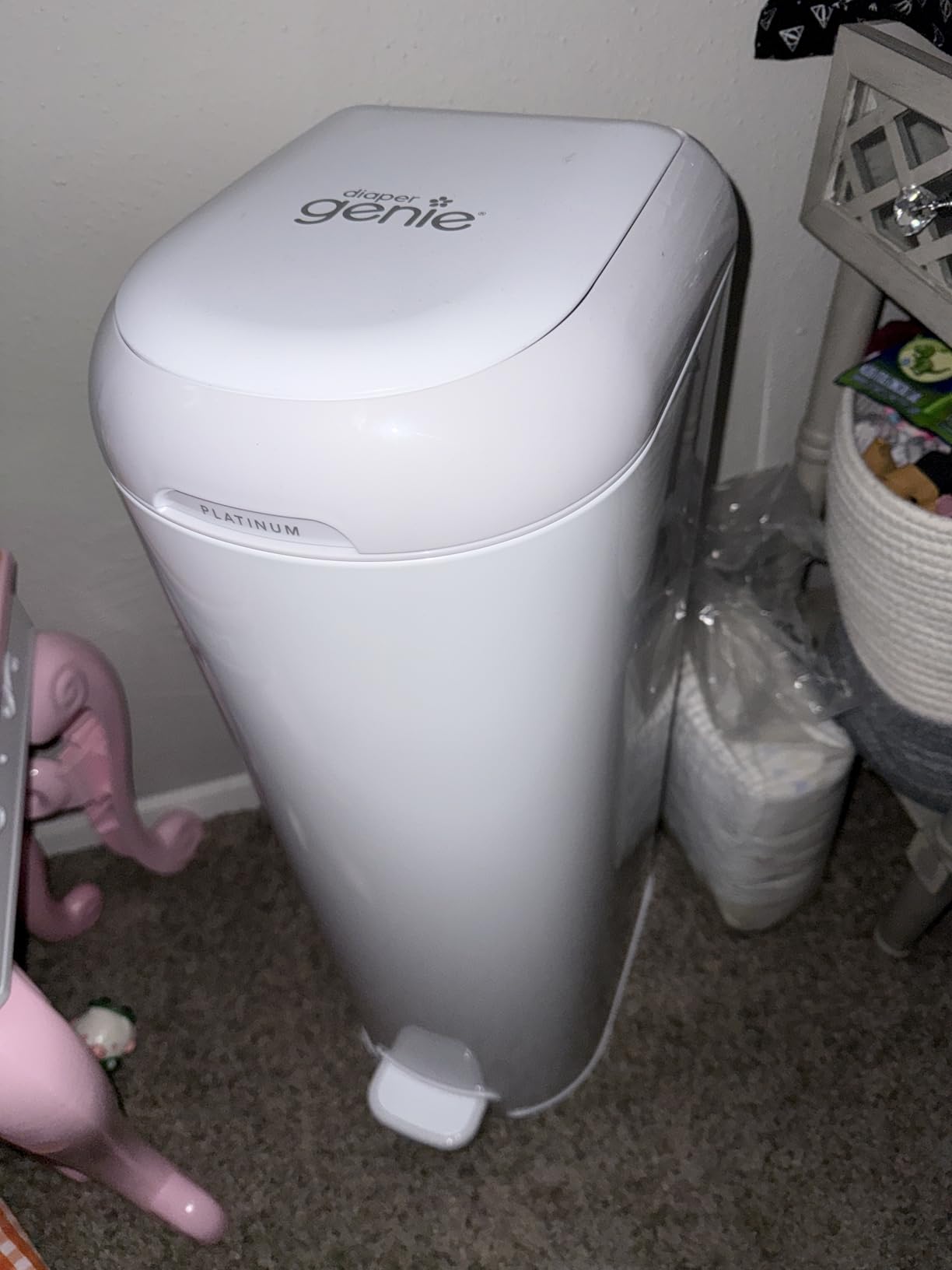 Diaper Genie Platinum Diaper Pail Gift Set | Hands-Free Odor Control with Foot Pedal | Stainless Steel Baby Diaper Pail | Includes 2 Easy Roll Refills 48 Bags Total customer photo 2