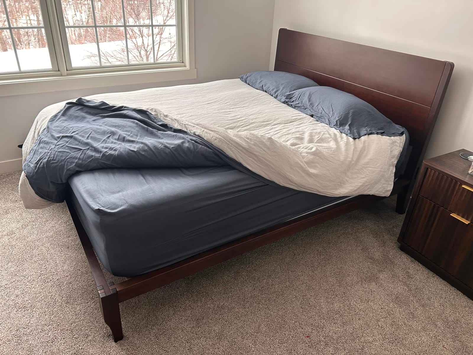 Merax Queen Size Bamboo Platform Bed Frame with Tall Headboard, Brown | Mid-Century Modern Solid Bedframe Queen-Size, Wood Slat Support, No Box Spring Needed, Easy Assembly, Noise Free customer photo 2
