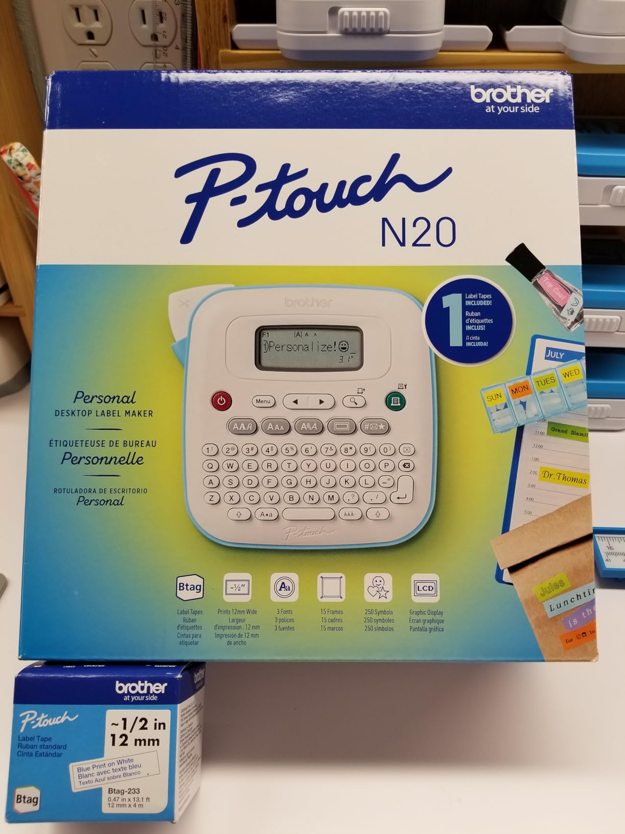 Brother P-Touch PT-N20 Personal Desktop Label Maker, Portable, Handheld and Prints, P-Touch Btag ~½