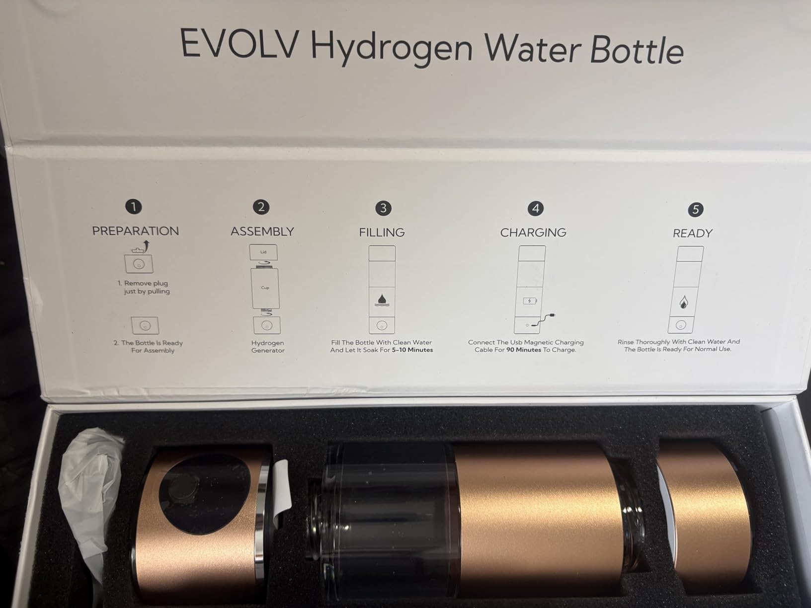 EVOLV Hydrogen Water Bottle, Water Ionizer, Leak Proof Design, Black | SPE & PEM Water Ionizer 5PPM, Highest Concentrated Dose, Water Bottle for Energy, Recovery, And Everyday Wellness, 8oz Bottle customer photo 2