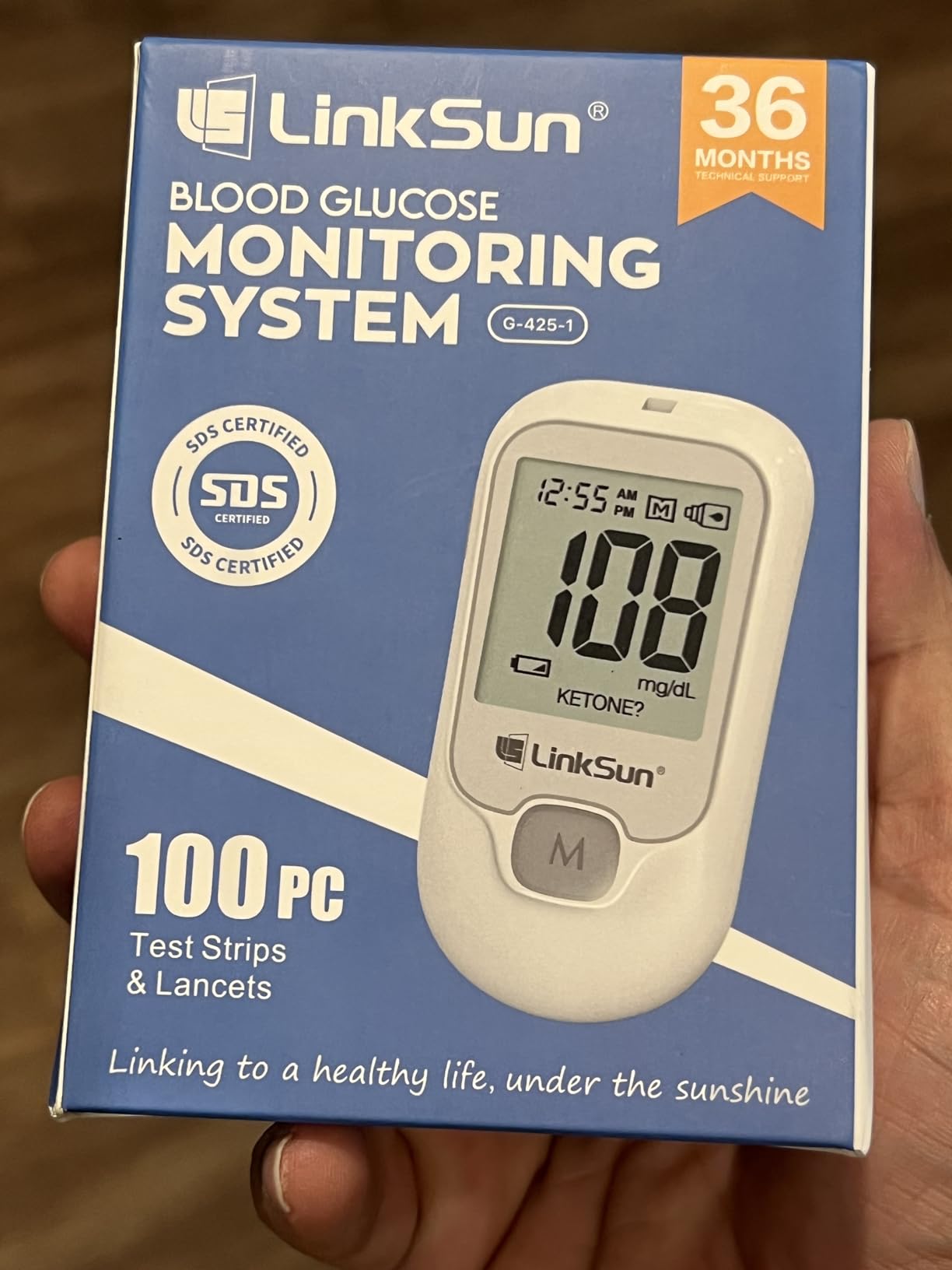 LinkSun G-425-1 Glucose Monitor Kit, 100 Strips & Lancets for Diabetes | 1 Control Solution, 1 Lancing Device & Large Display Blood Sugar Testing Kit for Seniors, Easy-to-Use Glucometer for Home Use customer photo 2