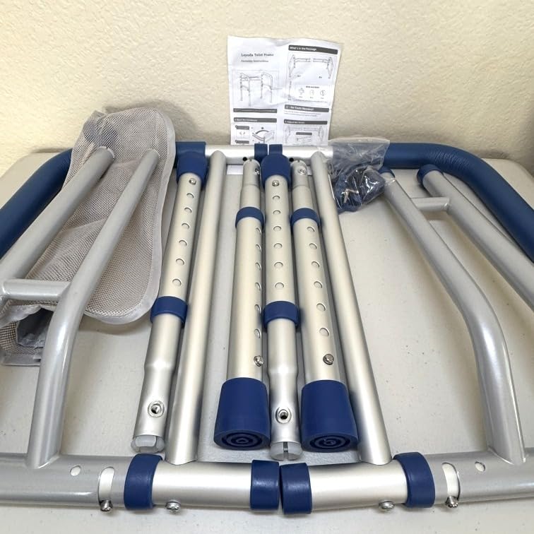 Loyoda Toilet Safety Frame for Seniors, Adjustable Toilet Safety Rail | Height & Width Adjustable, Padded Armrests, Foldable Aluminum Support Frame for Elderly, Disabled, Pregnant, 350 lb, Blue customer photo 1