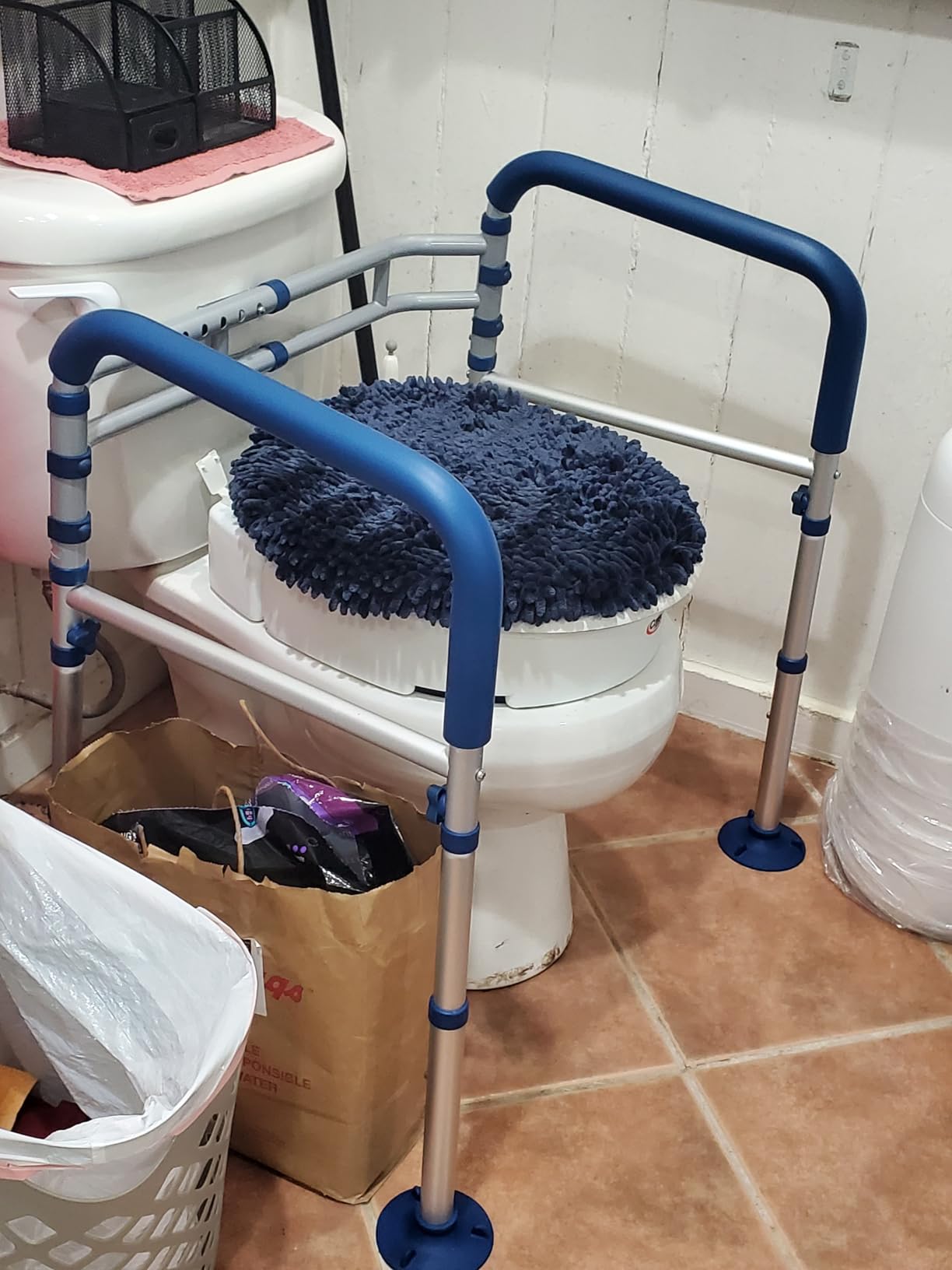 Loyoda Toilet Safety Frame for Seniors, Adjustable Toilet Safety Rail | Height & Width Adjustable, Padded Armrests, Foldable Aluminum Support Frame for Elderly, Disabled, Pregnant, 350 lb, Blue customer photo 2