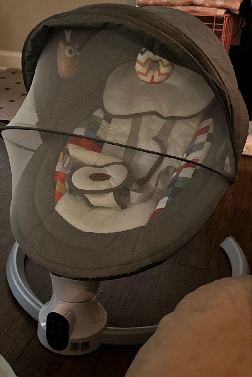 Baby Swings for Infants - Exclusive App & Bluetooth Function, Electric Baby Swing with 5 Point Harness & 5 Sway Speeds, 10 Preset Lullabies, Portable Infant Swing for Indoor/Outdoor (Light Gray) customer photo 2