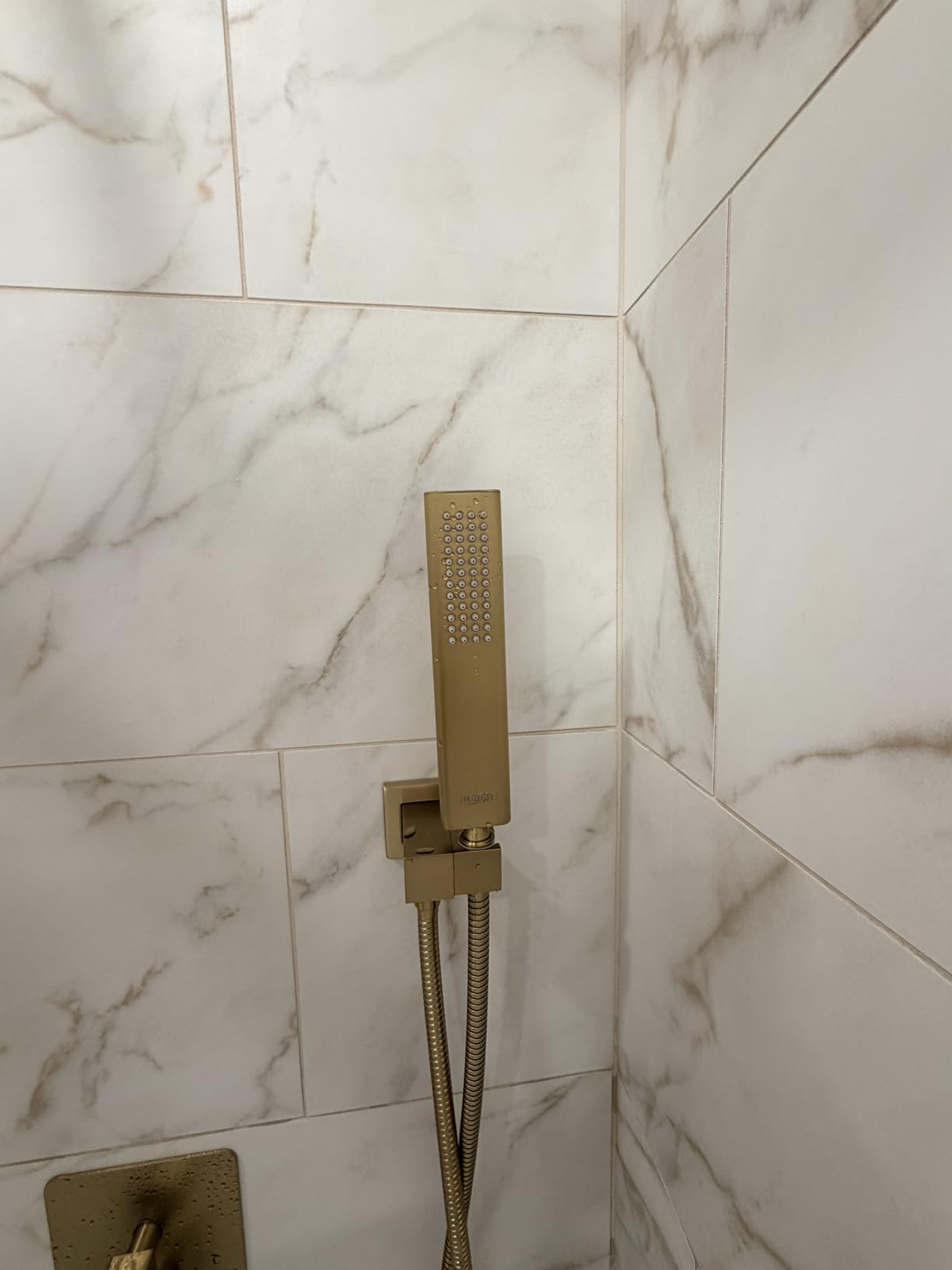 Iriber Thermostatic Shower System with Adjustable Water Flow Push Button Diverter, Square Dual Shower Heads Faucet Set with Handheld Spray, Brushed Nickel Shower Mixer Valve Trim Kit (Valve Included) customer photo 1