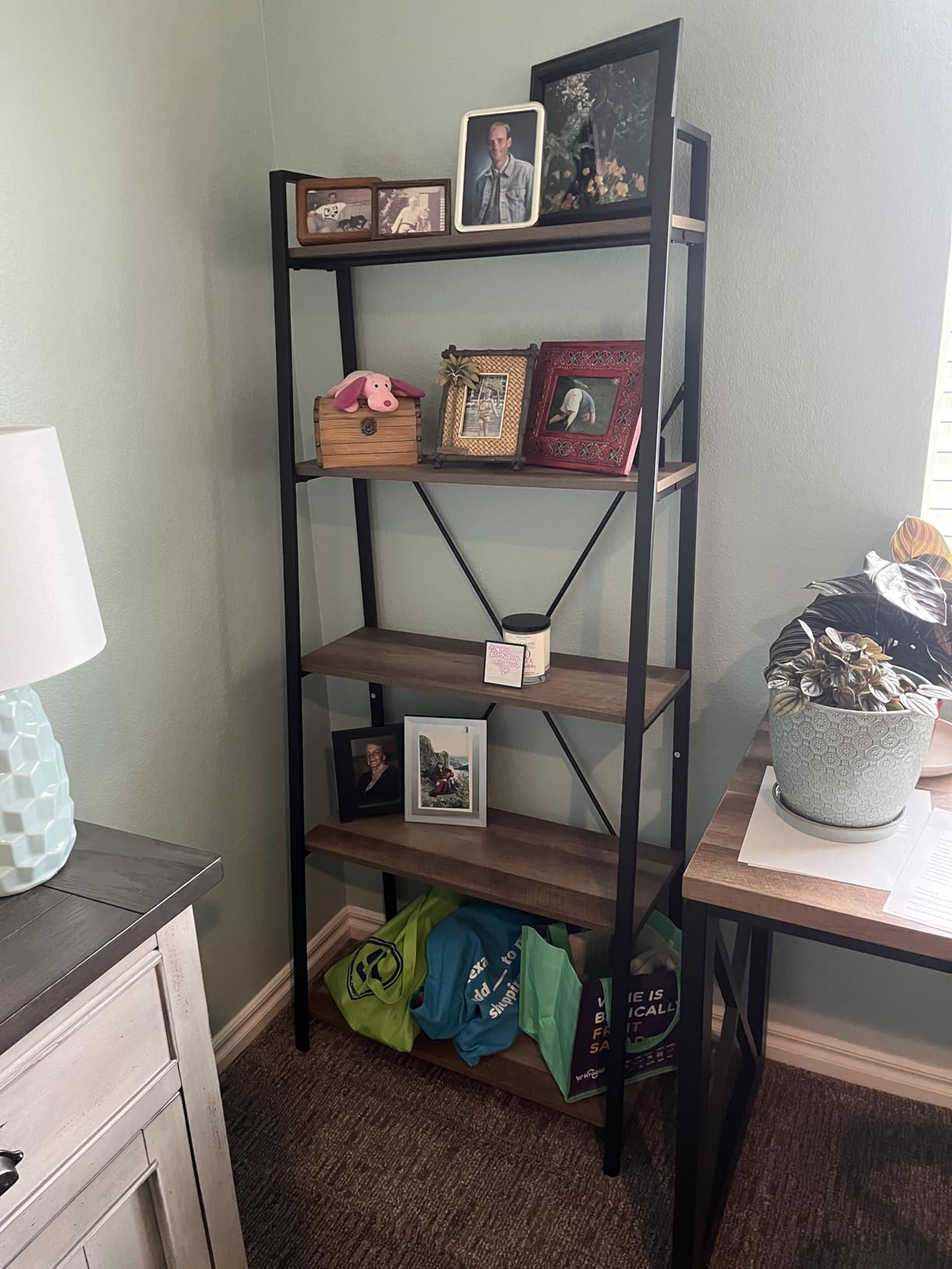 Ladder Bookshelf, 4 Tier Ladder Shelf Bookcase, Wood Leaning Book Shelves for Living Room, Bedroom, Home Office Shelving Unit (Dark Grey Oak) customer photo 1
