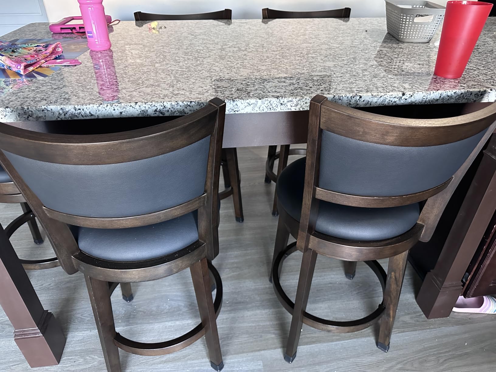 PrimeZone Swivel Bar Stools Set of 2, 30 Inch Bar Height Barstools | Black Faux Leather, High Backrest, Solid Rubberwood Frame, Wrap-around Footrest, Counter Stools for Kitchen Island, Pub customer photo 1