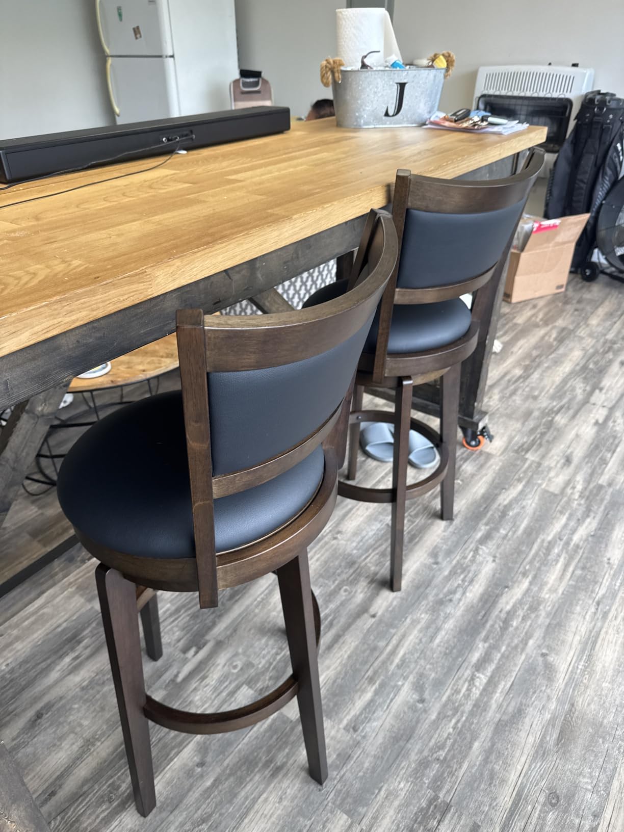 PrimeZone Swivel Bar Stools Set of 2, 24 Inch Counter Height Barstools | Black Faux Leather, High Backrest, Solid Rubberwood Frame, Wrap-around Footrest, Counter Stools for Kitchen Island, Pub customer photo 2