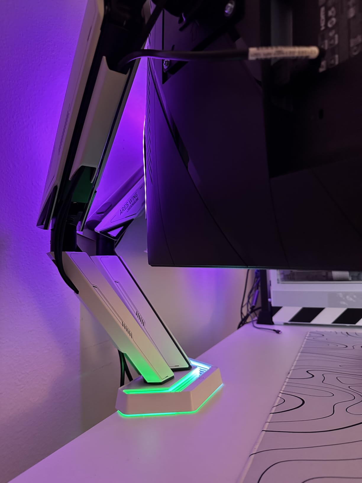 ARES WING RGB Single Monitor Arm Desk Mount for 17-45 inch Monitors, Gray | Monitor Arm Desk Mount Holds 35.2 lbs Heavy Duty, Adjustable Ultrawide Monitor Arm with Clamp & Grommet Base, 75/100 VESA customer photo 1