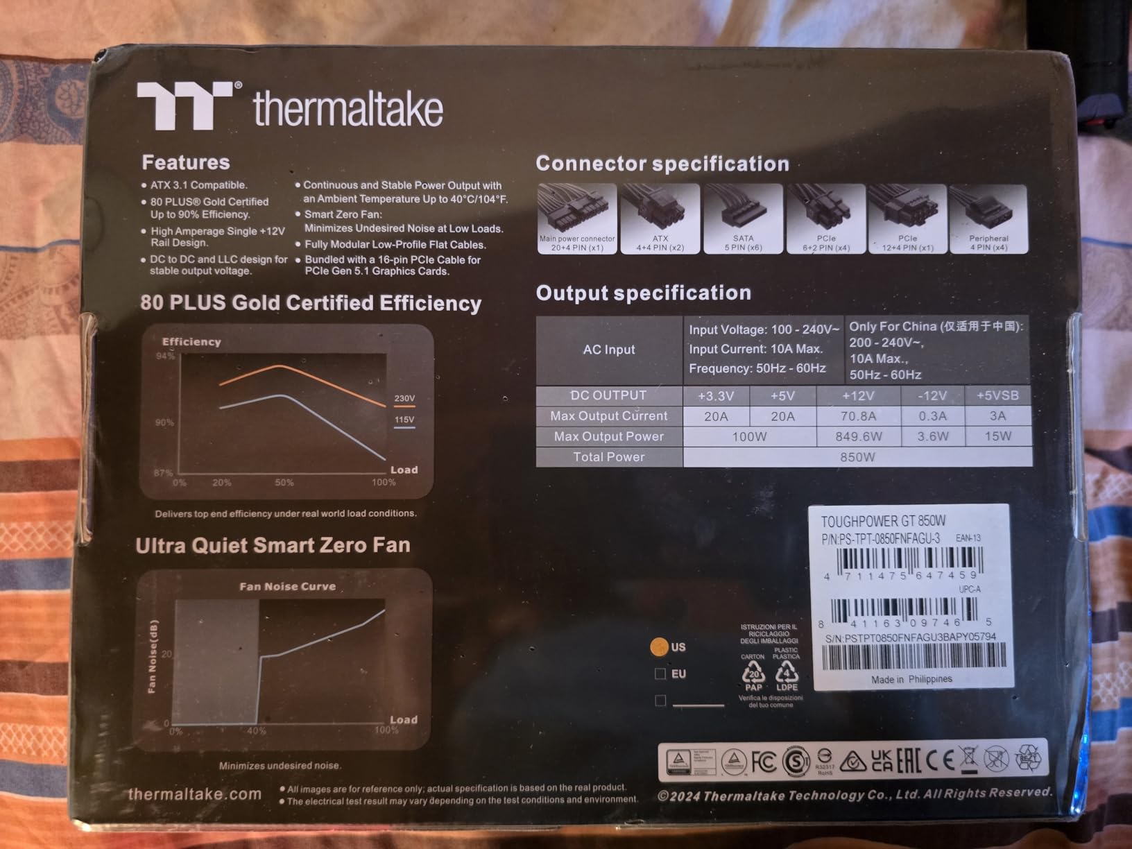 Thermaltake Toughpower GT 850W ATX 3.1 Standard Power Supply; 80 Plus Gold Efficiency; Smart Zero Fan; Native 450W PCIe 5.1 Connector; PS-TPT-0850FNFAGU-3; 5 Year Warranty customer photo 1