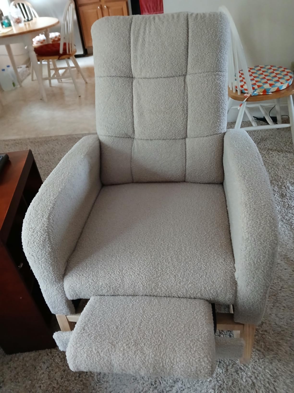 NIOIIKIT Modern Nursery Rocking Chair, Teddy Upholstered Rocking Chair with Footrest, Comfortable Rocker Glider with Side Pocket, Rocker Glider for Living Room, Bedroom, Nursing Room (Beige) customer photo 1