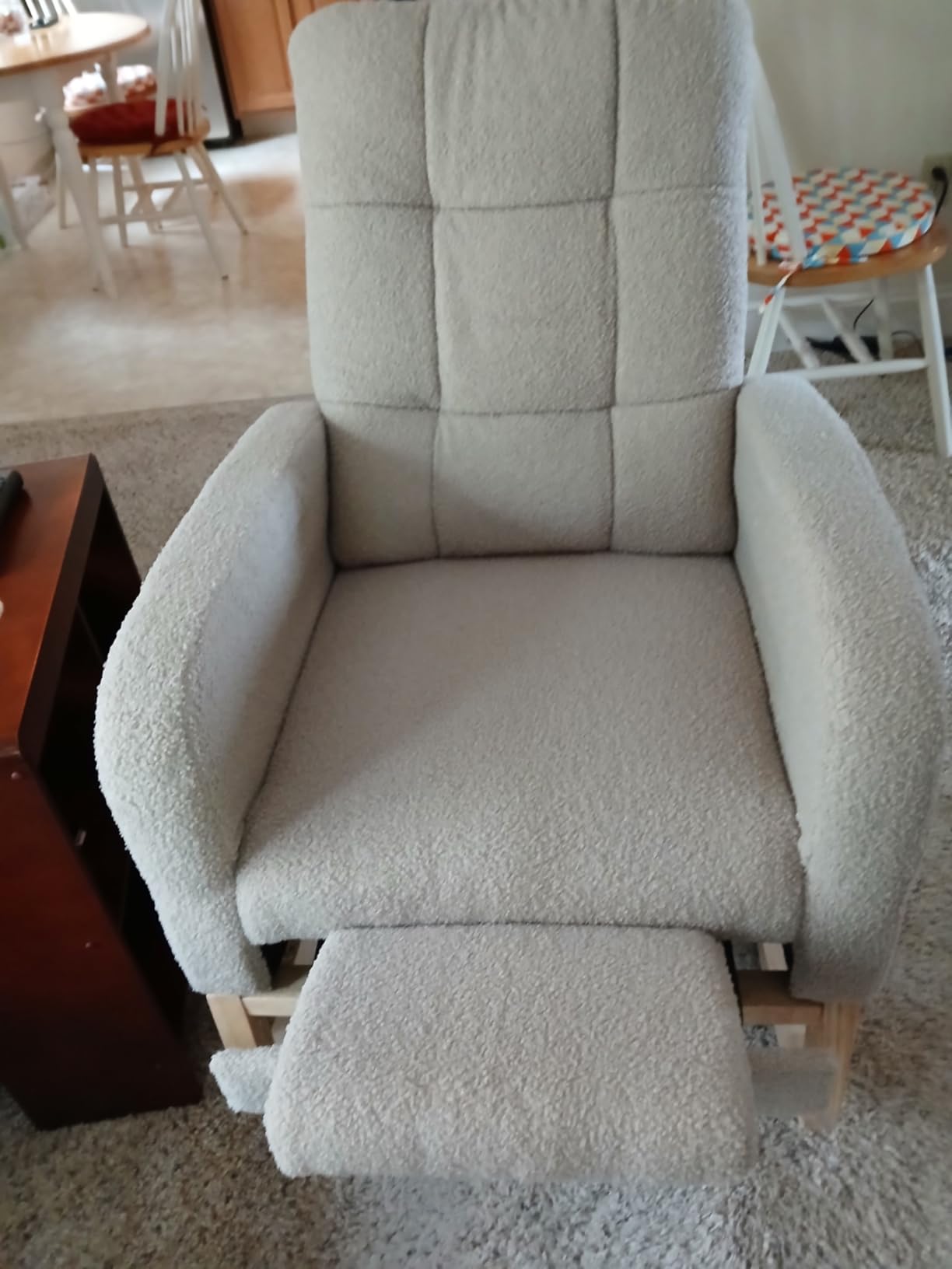 NIOIIKIT Modern Nursery Rocking Chair, Teddy Upholstered Rocking Chair with Footrest, Comfortable Rocker Glider with Side Pocket, Rocker Glider for Living Room, Bedroom, Nursing Room (Beige) customer photo 2