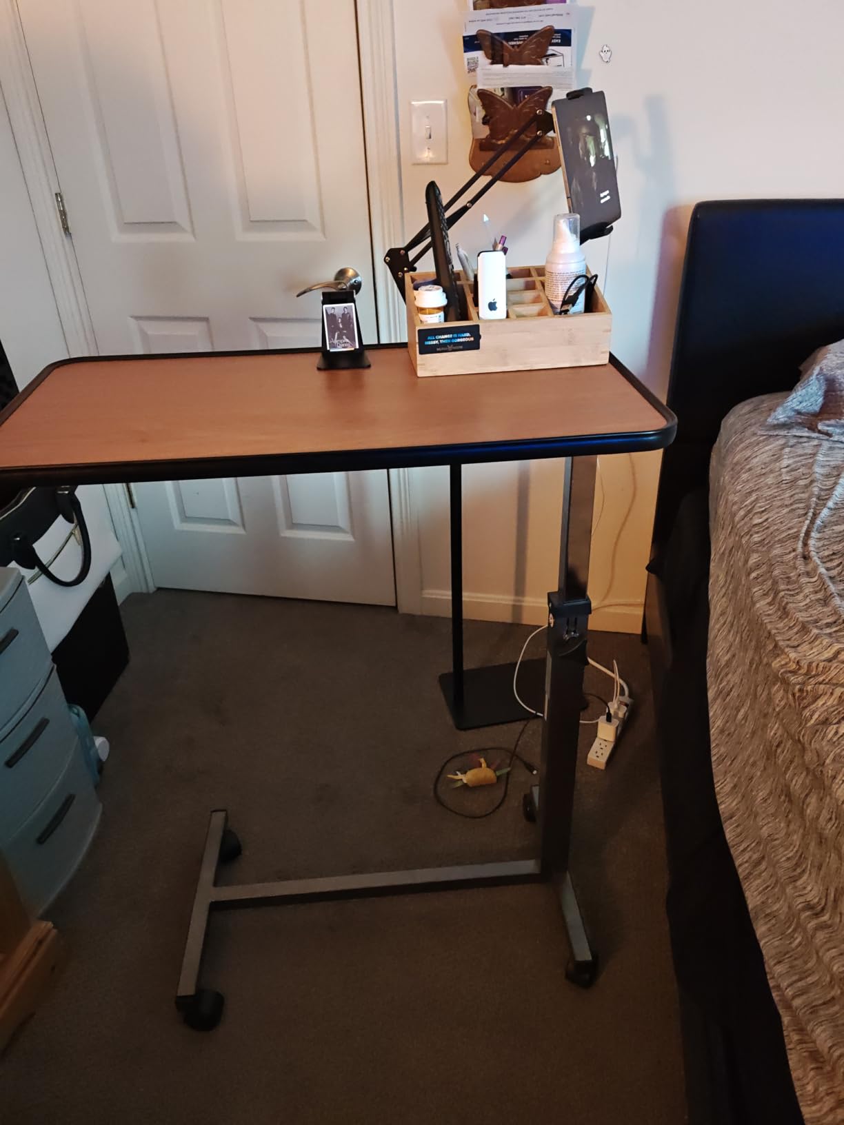Medical King Adjustable Overbed Bedside Table with Wheels, Bed Desk Over Bed with Wheels, Hospital Table for Hospital and Home Use customer photo 1