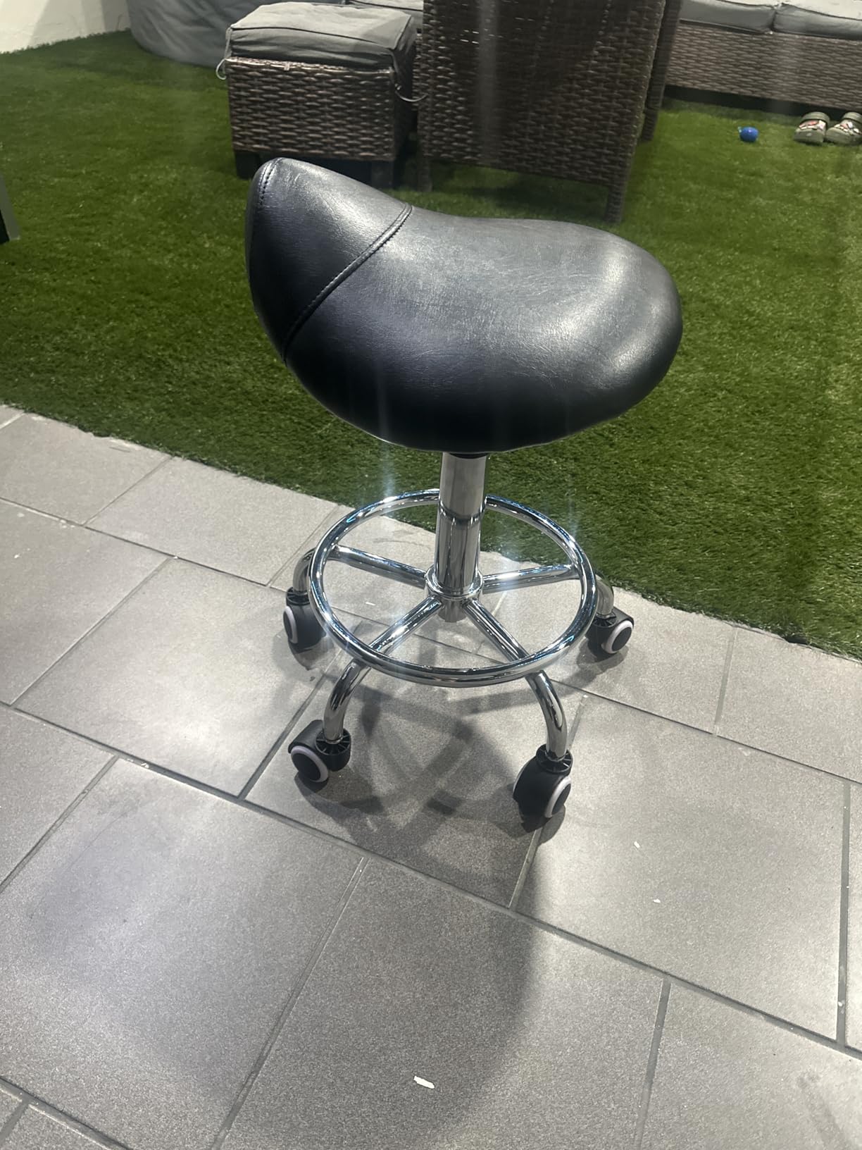YEEZEE Saddle Stool Ergonomic, Saddle Chair with Wheels, Dark Black | Comfortable Wide Thick Saddle Seat Padding, 360°Swivel, Adjustable Height, Ring Pedal Design, for Medical Massage Salon Spa customer photo 1