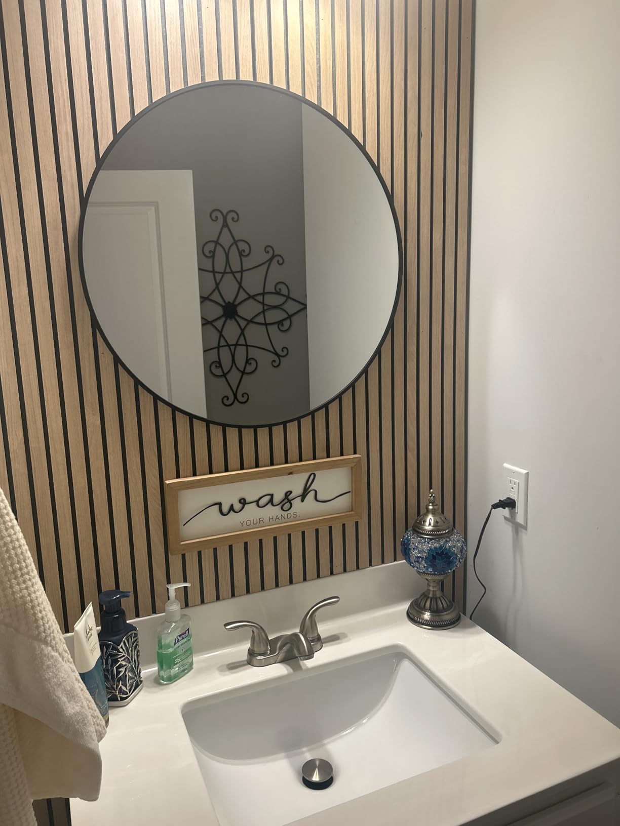 VooBang Large Black Round Bathroom Mirror 48