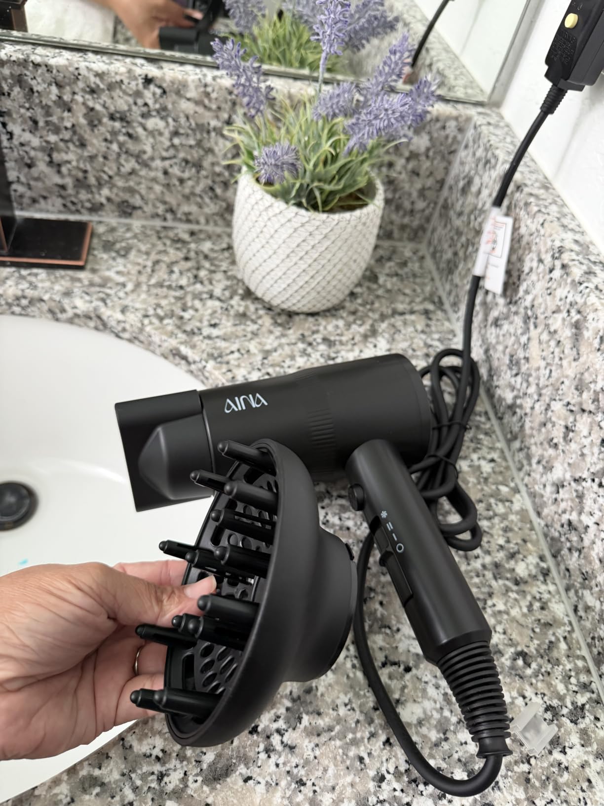 AINA Diffuser Hair Dryer Full-Featured Blow Dryer 110V/1600W(Babe Pink) | 3 Heat/2 Speed;Cold shut button;Lightweight;Compact Size;High Temp;Low Airflow;Same Results;Less Expense customer photo 2