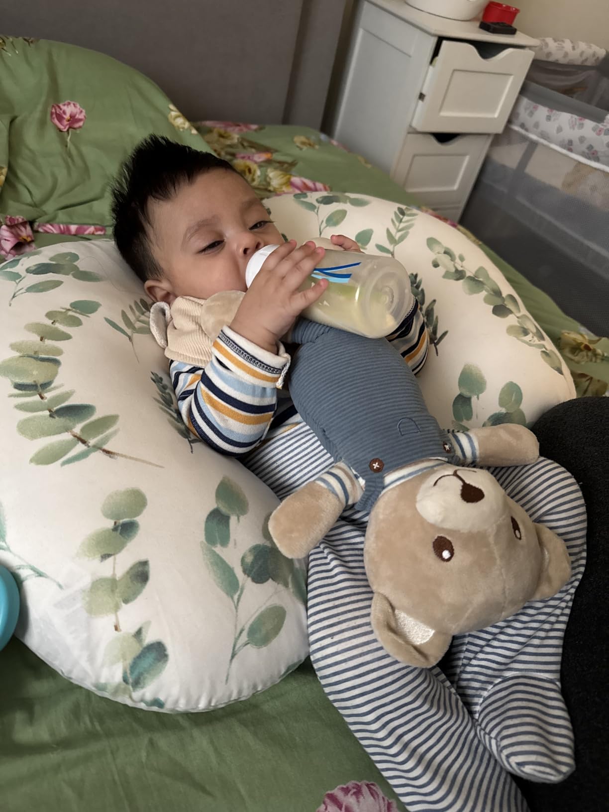 Boppy Nursing Pillow - Verified Safe Breastfeeding Pillow with Softer Fill for Comfortable Support, Machine Wash & Dry Cover, Non-Toxic Materials - Gray Gentle Leaves customer photo 1