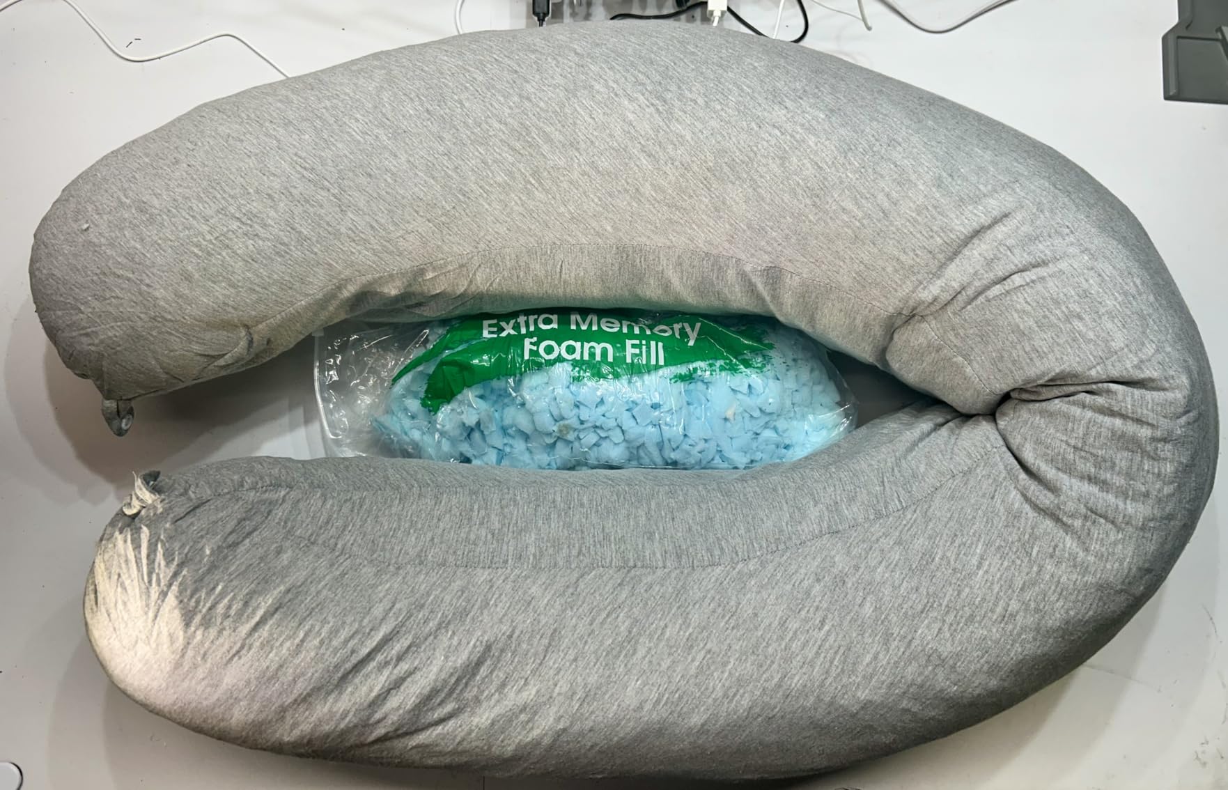 TranquilRelax C Shaped Body Pillow for Side Sleepers, Grey-47x10 | Memory Foam Long Pillow for Leg, Body Pillow, Pregnancy Pillow, Leg Support, Soft Washable Cover customer photo 2
