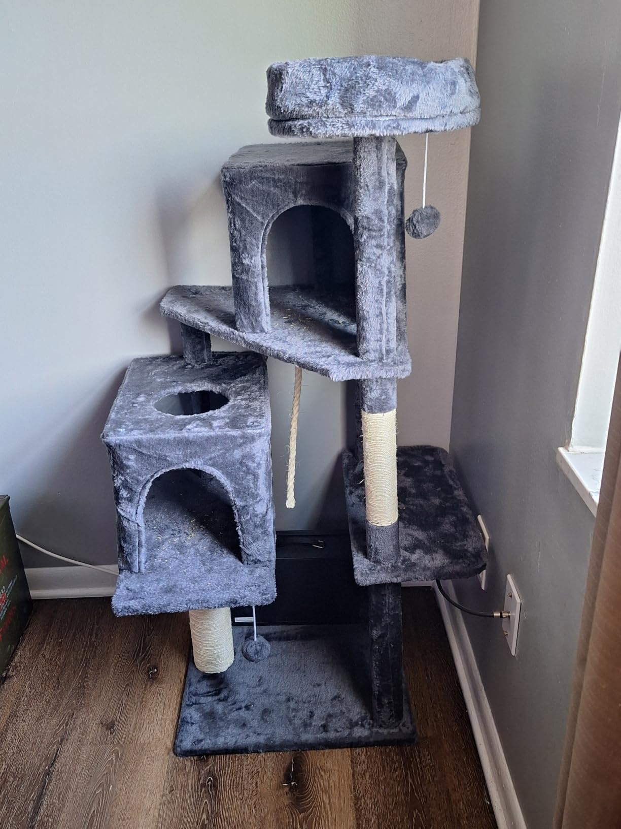 58.5inch Large Cat Tree Tower Condo for Indoor Cats, Soft Plush Multi-Level Climbing Tree Cat House with Cat Cave, Scratching Post, More Entrance/Exit, Sisal Rope, Grey Black customer photo 1