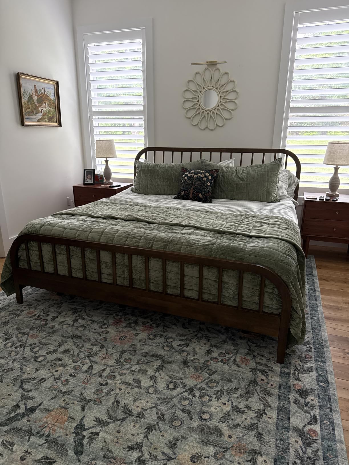 DG Casa Wesley Solid Wood Queen Size Bed Frame - Mid Century Modern Style, Platform with Spindle Headboard and Footboard, No Box Spring Required, Natural Finish customer photo 2
