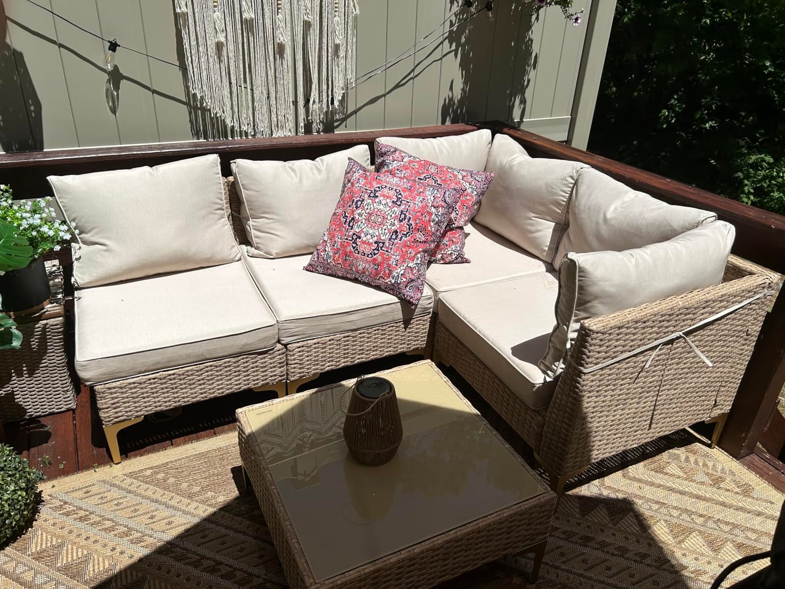 JOYURE 7 Piece Wicker Patio Furniture Set,Outdoor Conversation Sectional Sofa w/Coffee Table,All-Weather Outdoor Sofa with Thick and Anti-Slip Cushions for Deck,Poolside,Garden,Beige customer photo 2