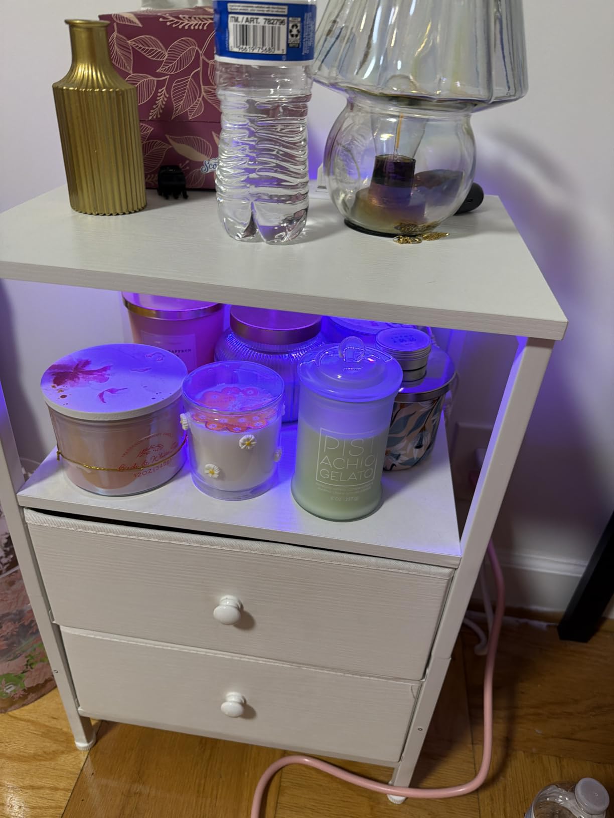 BOLUO White Nightstand with Charging Station, LED Night Stand with 2 Fabric Drawers, Bedside Table with USB Ports and Outlets, Nightstand for Bedroom Modern customer photo 2