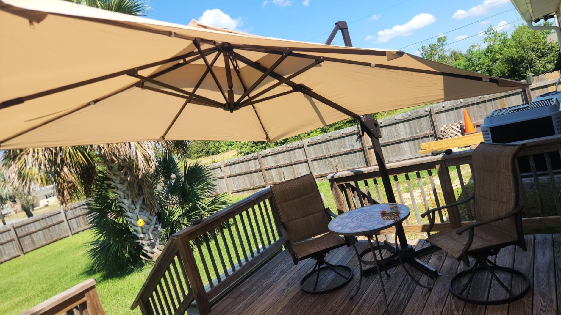 10x10 FT Outdoor Cantilever Patio Umbrella, Beige | Aluminum Frame, Waterproof & UV-Protective Fabric, 2-Tier Canopy, 360-degree Rotation, 7 Level Tilt, for Pool Garden Deck customer photo 1