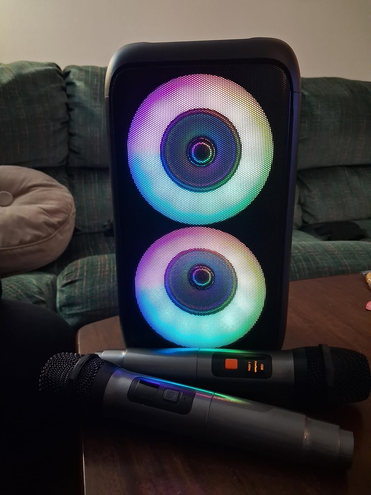 Karaoke Machine, Bluetooth Speaker with 2 Wireless Microphones Adults Kids | Dual Powerful Speakers, TWS, LED Light, Portable, 10H Battery PA System, USB TF AUX, Home Party Outdoor Camping Birthday Gifts customer photo 1