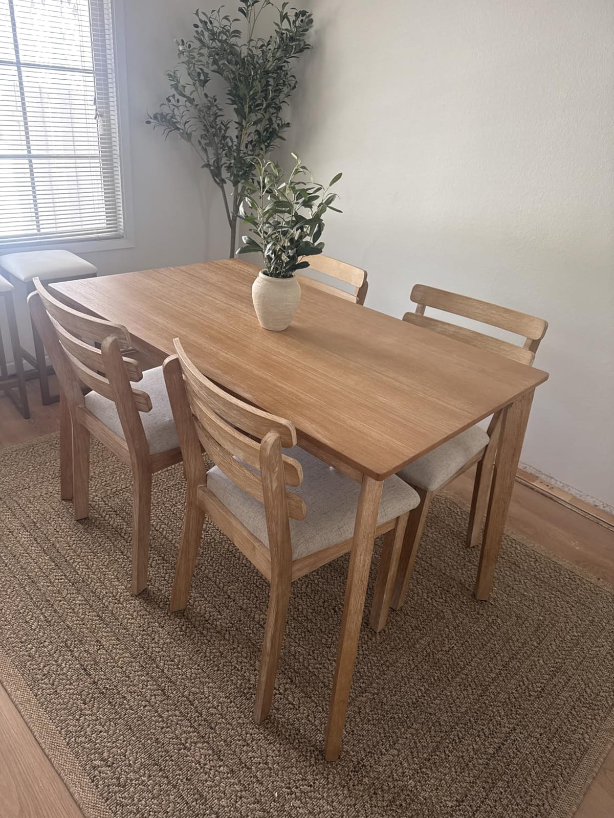 Farmhouse Dining Table Set for 4, Wooden Kitchen Table & Solid Wood Chairs, 4 Upholstered Chairs, Modern Rectangular Dining Room Table customer photo 1
