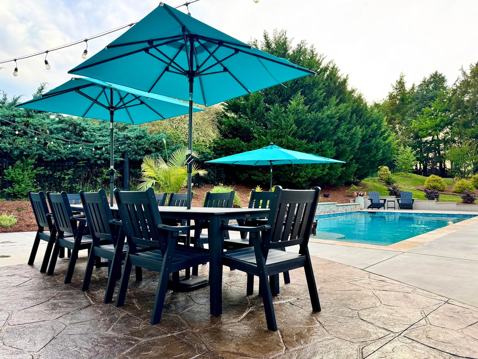 YEFU 7-Piece Patio Table Set, All-Weather HIPS, Metal Aluminum Frame, Teak | Outdoor Table and Chairs Dining Furniture Set with Umbrella Hole, Modern Plastic Dining Sets 6 Person for Outside Deck customer photo 2