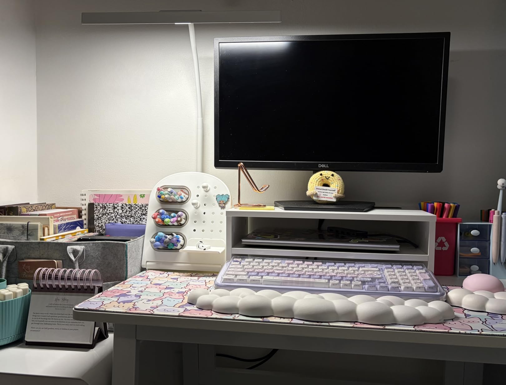 LED Desk Lamp for Home Office with Base, Eye-Caring Desk Light 12W, White | Tall Lamp for Computer Monitor Task Reading, Adjustable Gooseneck, 5 Dimmable Brightness & Color, USB Touch Control, Timer customer photo 1