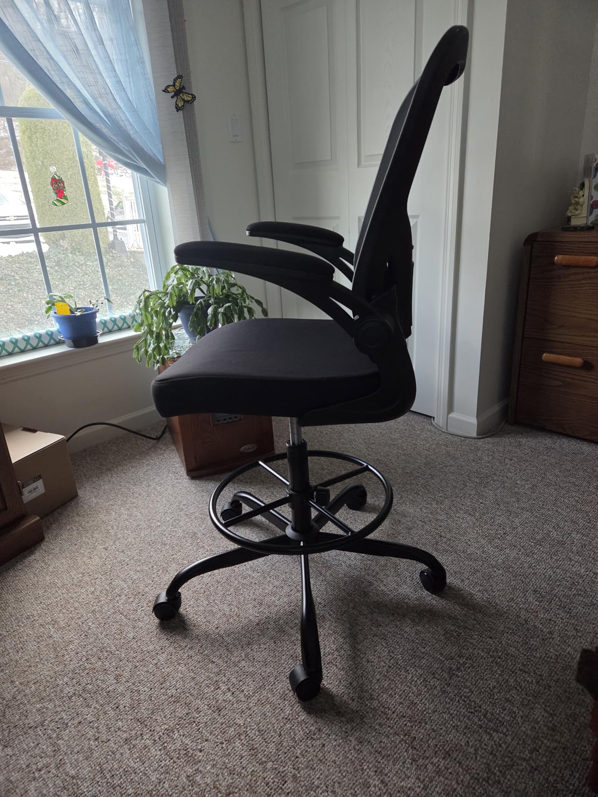 Synorla Ergonomic Tall Drafting Chair, Mesh Desk Chair with Flip-Up Arms, Adjustable Height, Lumbar Support, Adjustable Footrest Ring customer photo 2