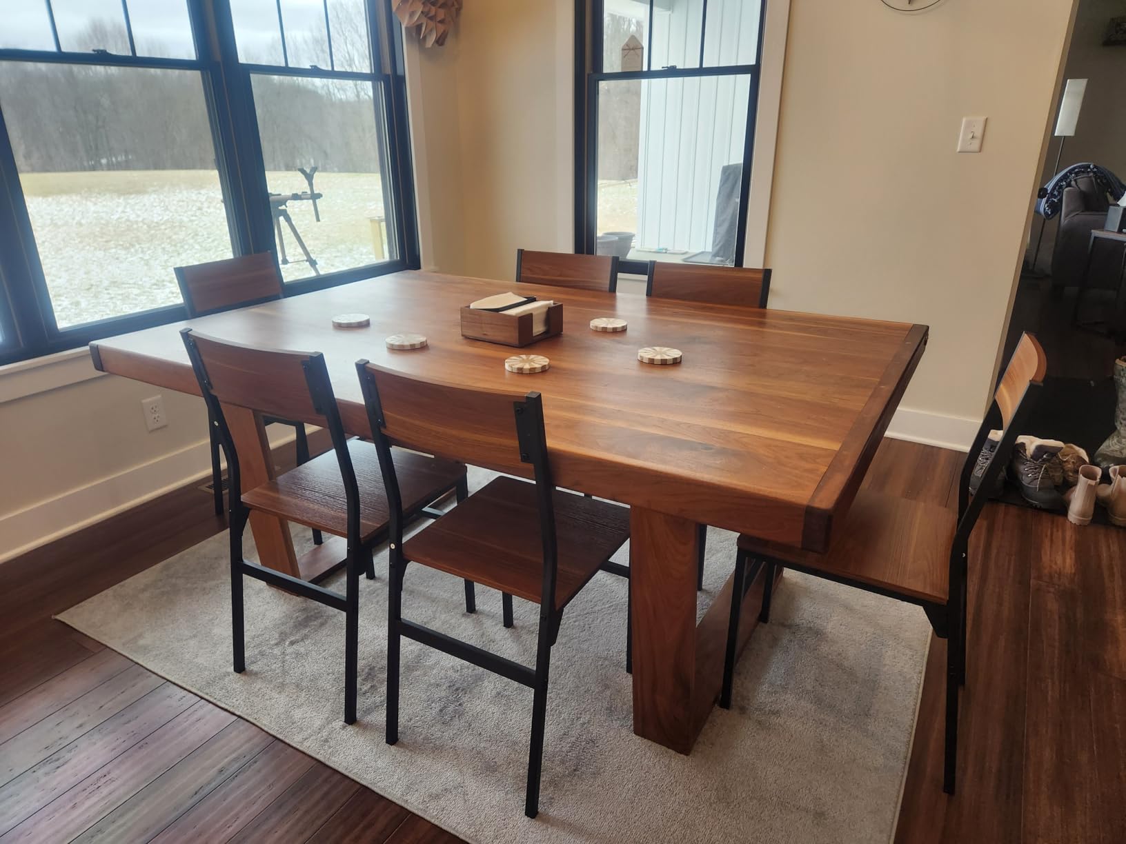 Feonase Dining Chairs Set of 6, Modern Kitchen Chairs with Ergonomic Backrest, MDF Board and Metal Legs, Dinner Chairs for Dining Room, Kitchen and Living Room, Walnut customer photo 1