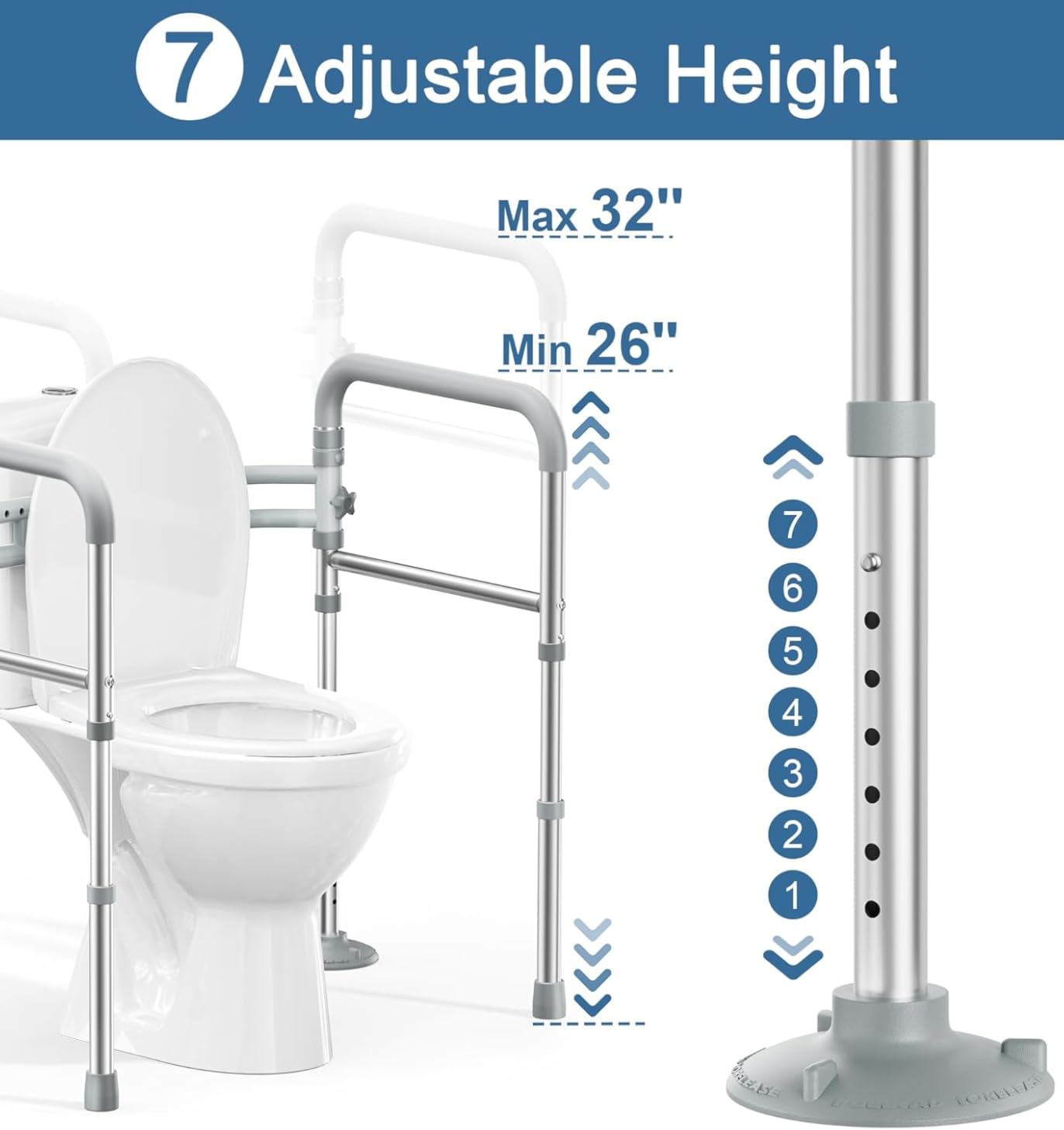 HOMLAND Toilet Safety Rails for Seniors, Adjustable Height & Width, 350 Lbs | Padded Armrests, Foldable Aluminum Toilet Safety Frame, Handicap Toilet Handles for Elderly and Disabled, Fit Any Toilets customer photo 2