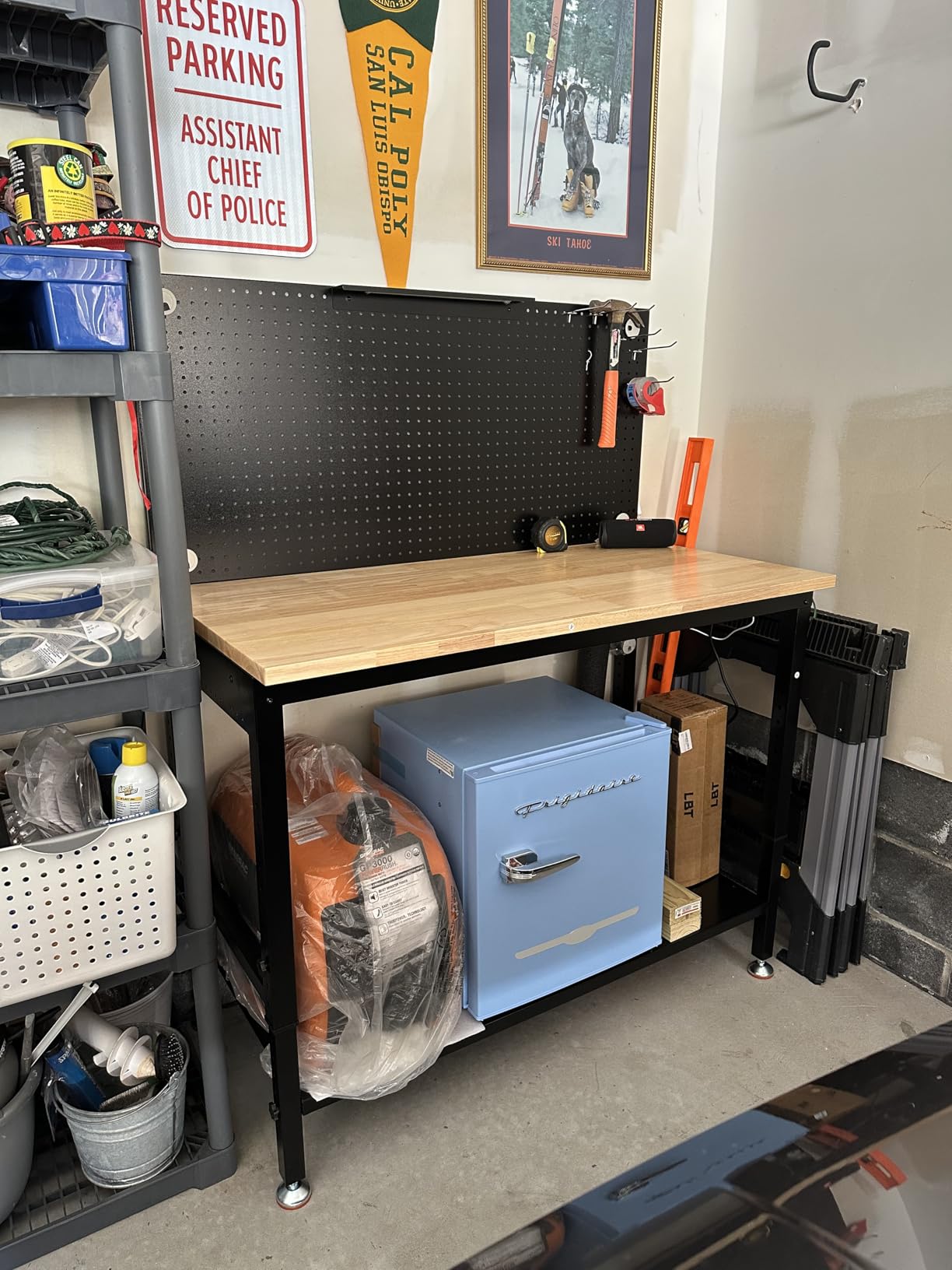 CAMMOO 48x24 Inch Garage Work Bench with Storage, Pegboard & Power Strip | Heavy Duty Adjustable Workbench With 2000 lb Load, Rubberwood Top, LED Light & ETL Outlets For Garage Workshop customer photo 2