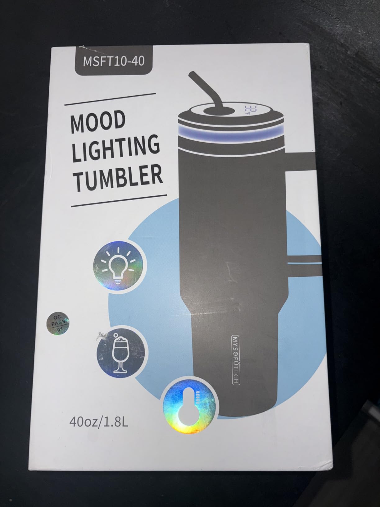 Water Reminder Water Bottle,USB-C Rechargeable,RGB LED Lights Around the Lid,40oz,Insulated Stainless Steel，Ideal Gift for Family and Friends(Almond Birch) customer photo 1