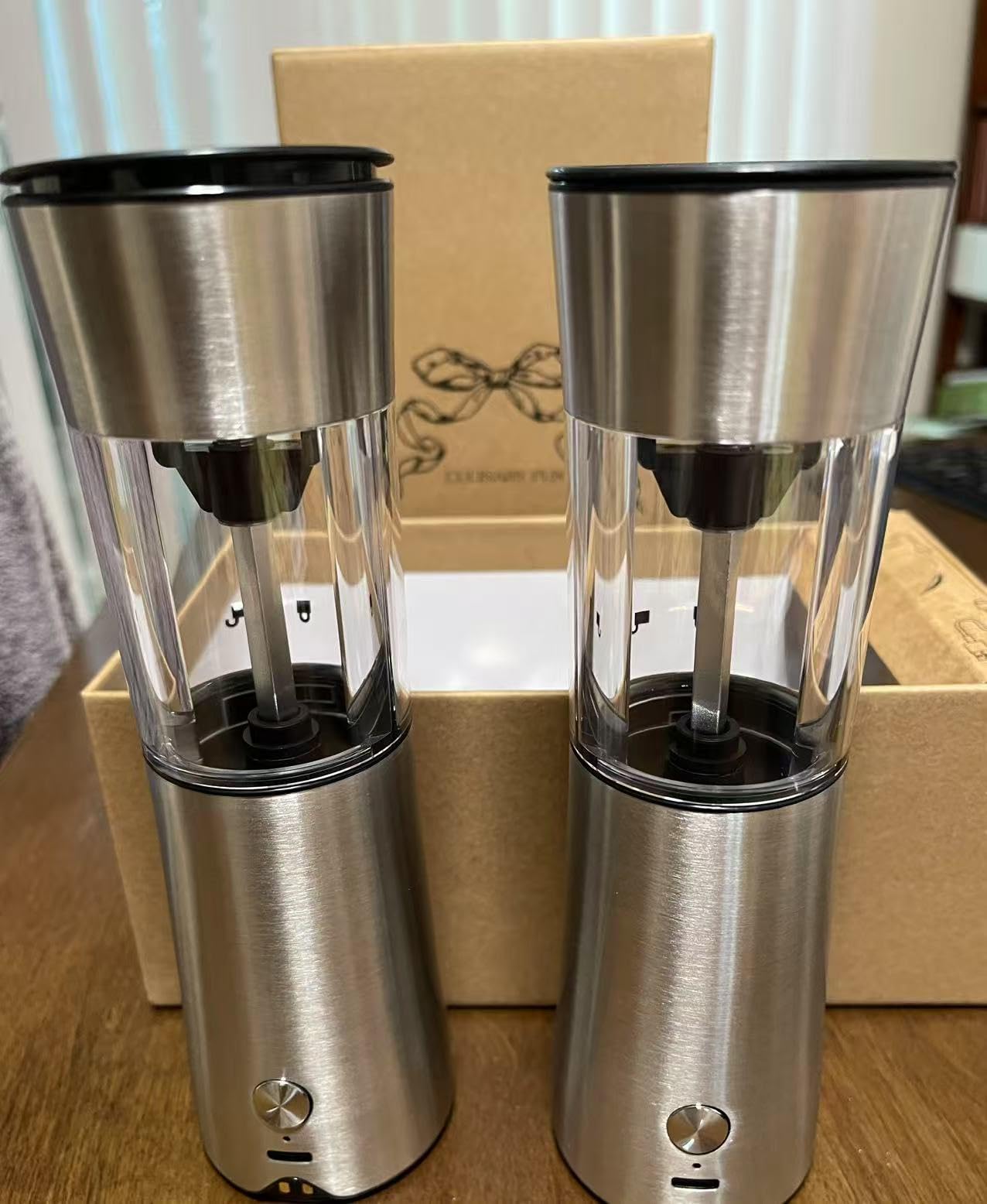 Electric Salt and Pepper Grinder Set, Stainless Steel Automatic Pepper Mill, Rechargeable with USB-C Charging Base, Gravity Activated One-Handed Operation, Dual LED Light, 2 Pack customer photo 1