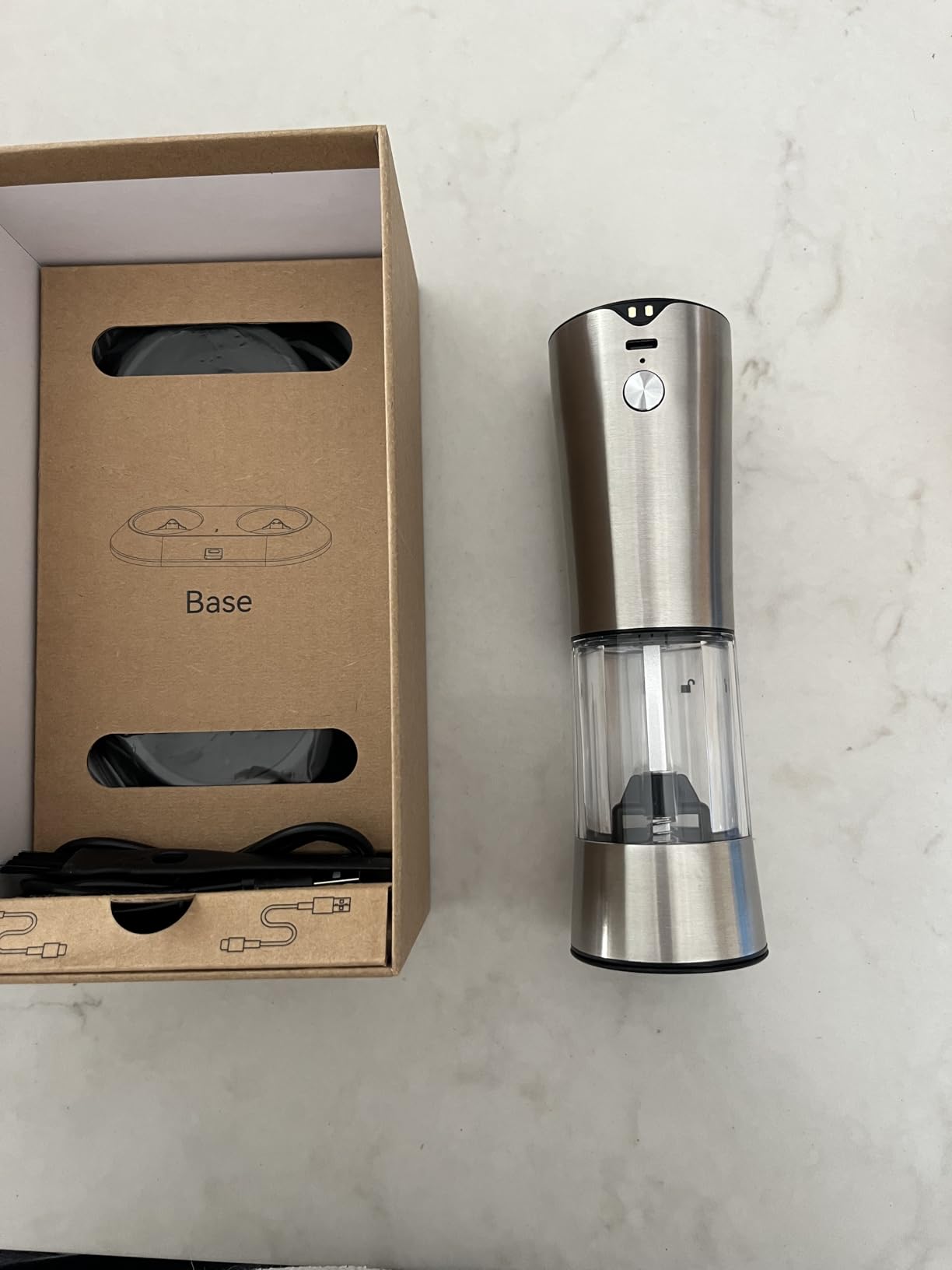 Electric Salt and Pepper Grinder Set, Stainless Steel Automatic Pepper Mill, Rechargeable with USB-C Charging Base, Gravity Activated One-Handed Operation, Dual LED Light, 2 Pack customer photo 2