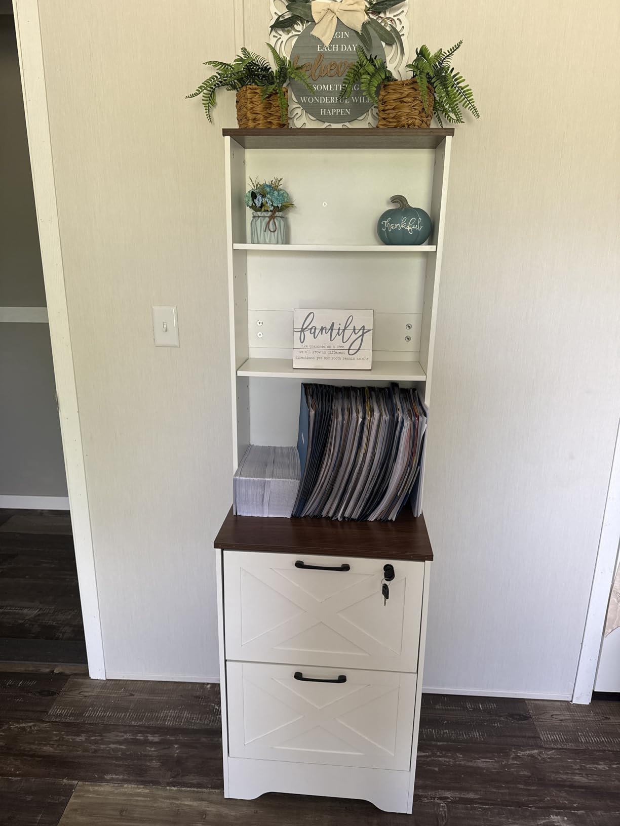 SEDETA 2 Drawer File Cabinet with Lock, Wood Filing Cabinet fits Letter, Legal, A4 Size, Hanging File Folders, Farmhouse File Cabinets for Home Office with Adjustable Storage Shelf, White customer photo 1