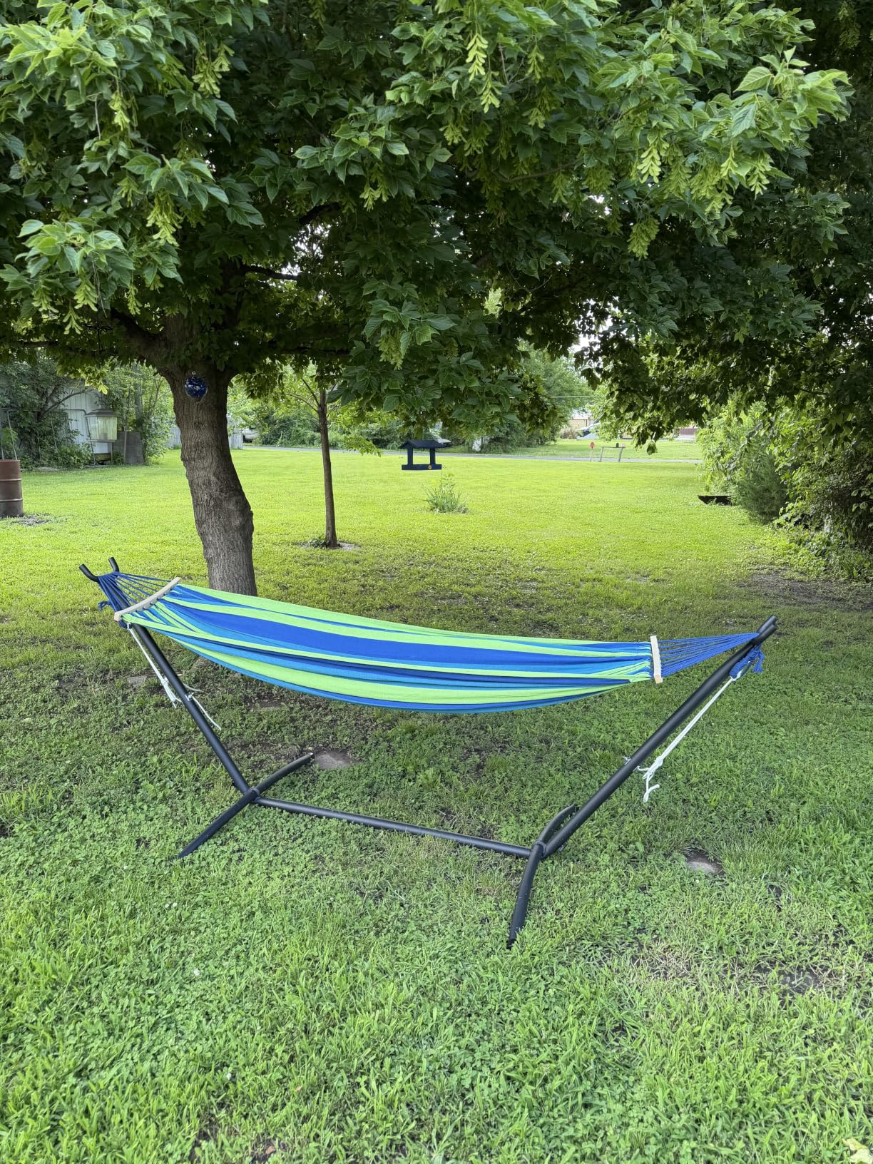 ANAGOO Double Hammock with Stand, 2 Person Hammock with Anti-Rollover Spreader Bar, Adjustable Height Heavy Duty Steel Stand, 500LB Capacity Portable Hammock for Patio Backyard Camping, Wide Blue customer photo 1