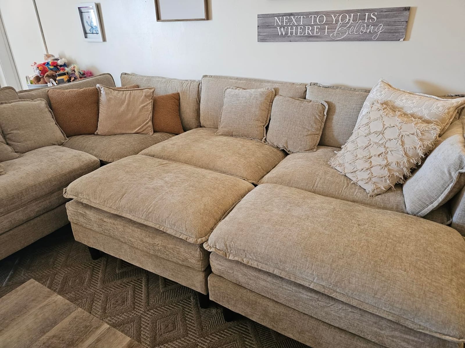 Oversized Modular Sectional Sofa, 7 Seater Deep Seat Cloud Couch Sectional | Chenille Corner Couch | 7 Pillows | 2 Movable Ottomans | For Spacious Living Room, Large Families, Camel customer photo 1